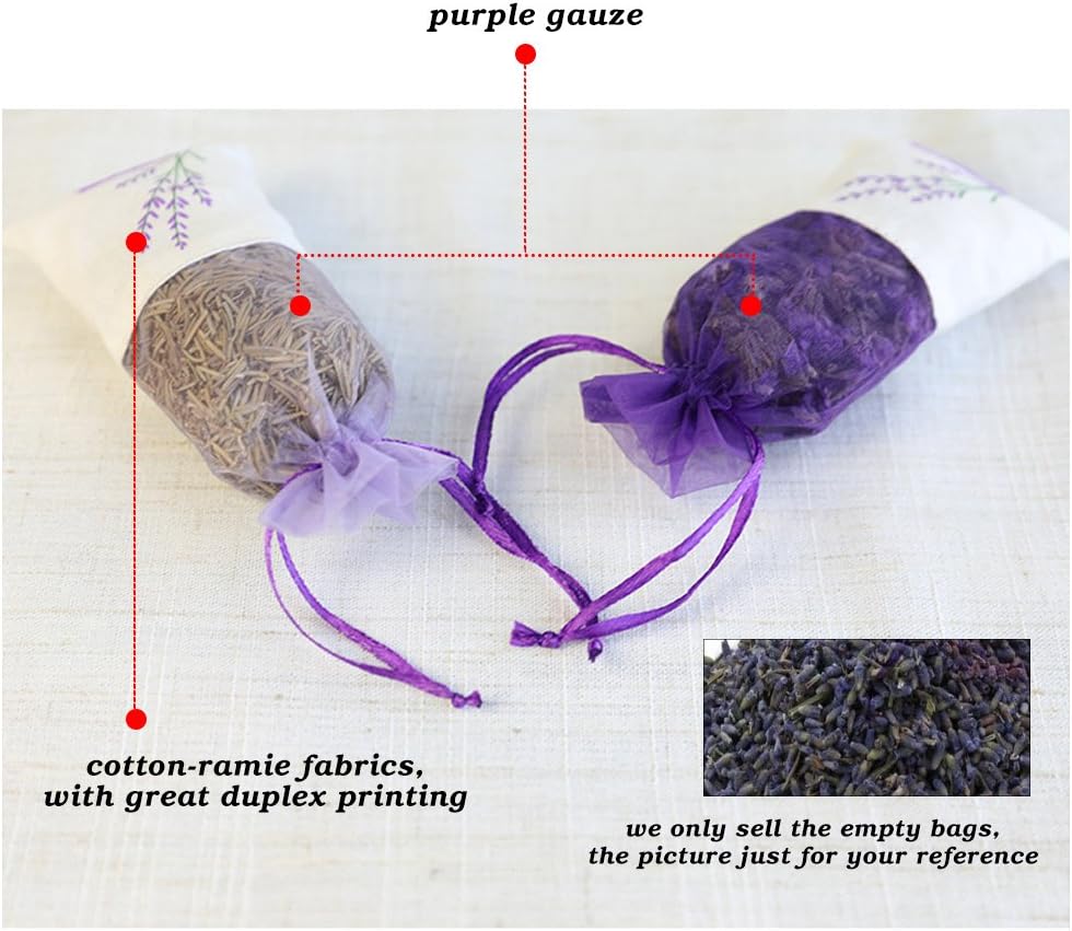 Sachet Empty Bags Linen Fabric Bags Organza Gauze Bags for Lavender, Spice and Herbs (12pcs Purple Drawstring Bag)