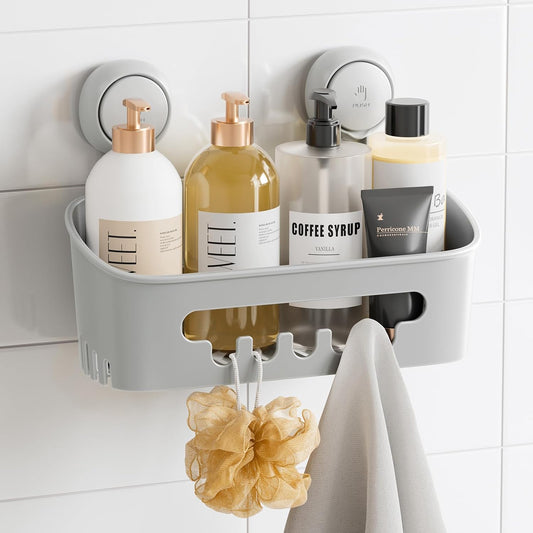 TAILI Shower Caddy Suction Cup, Heavy Duty Bathroom Organizer, Removable Shelves for Inside Shower, Shampoo, Waterproof Suction Plastic Storage for Bathroom Accessories Holder, Gray