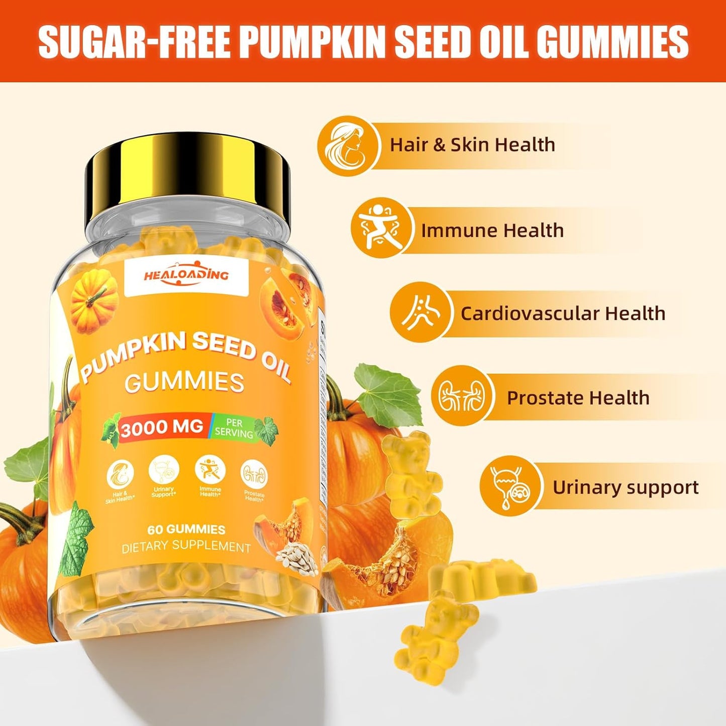 Pumpkin Seed Oil with Saw Palmetto: Pumpkin Seed Oil Gummies Extract Sugar-Free 3000mg Per Serving for Hair Growth Urinary Bladder & Prostate Health Non-GMO