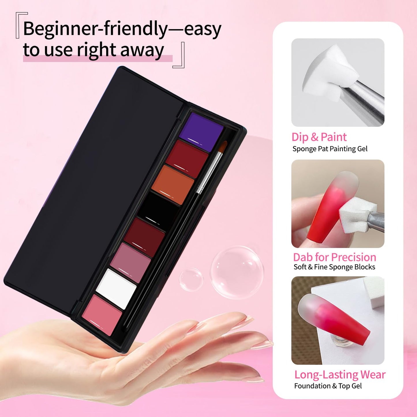 8 Colors Ombre Gel Pat Nail Polish Set,Ombre Pigment for Nails,Gradient Painting Gel with 50Pcs Nail Sponges for 3D Gels Nail Art can be Painted in Salon or Home Use