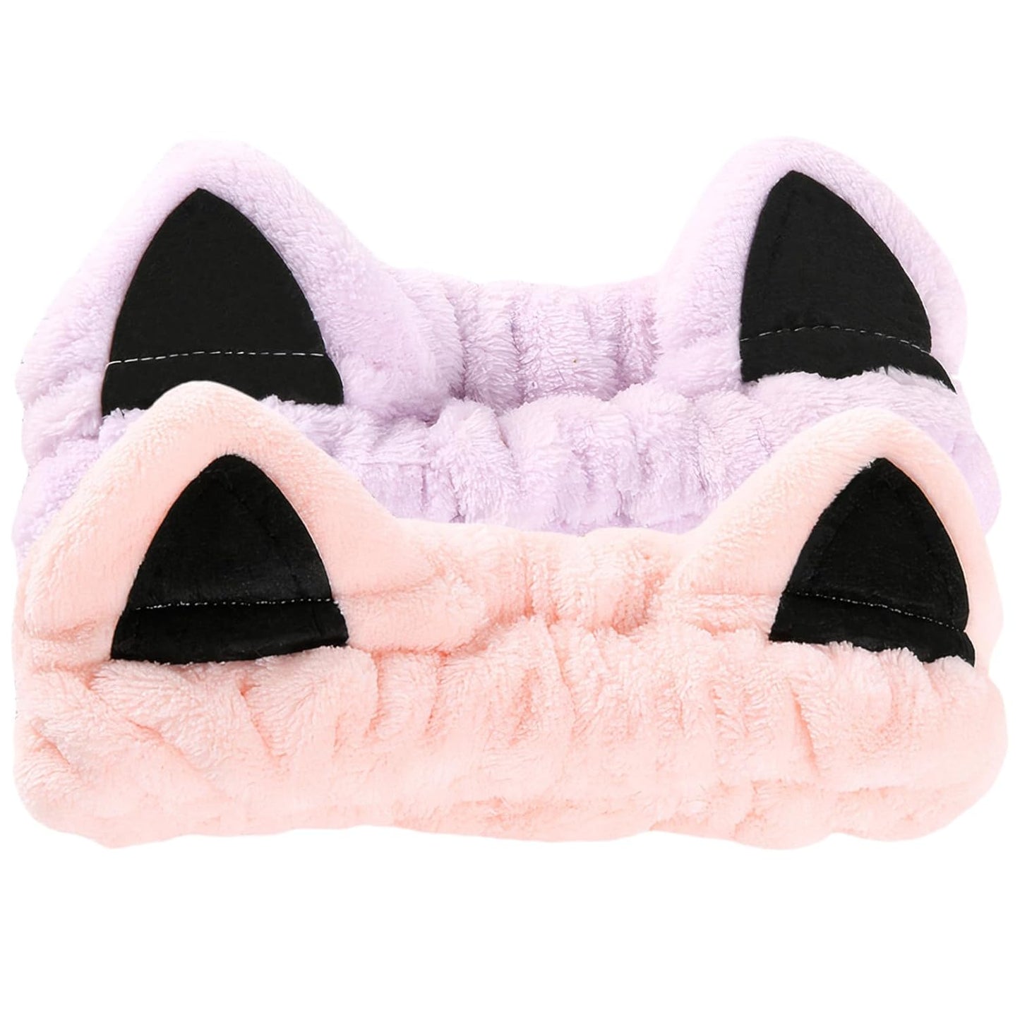 2 Pcs Cat Ears Headband, Cute Spa Headbands for Washing Face Skincare Makeup Headbands for Women Girls Trendy Stuff Present Soft Coral Fleece Hair Accessories(Pink Purple)