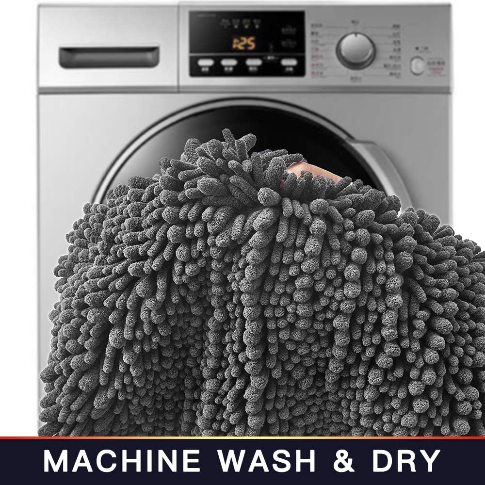 Walensee Bathroom Rug Non Slip Bath Mat (36x24 Inch Grey) Water Absorbent Super Soft Shaggy Chenille Machine Washable Dry Extra Thick Perfect Absorbant Best Large Plush Carpet for Shower Floor