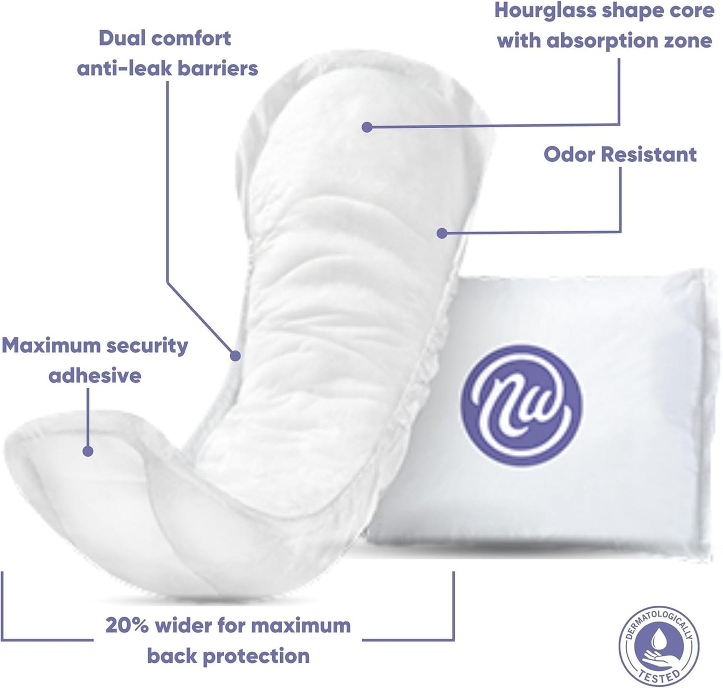 Nexwear Incontinence Pads for Women, Skin-Safe Design, Ultimate Absorbency Bladder Control Pads for Leaks, Disposable, Discreet, Individually Wrapped, 15.75 in, 30 Count, 3 Packs, 90 Total