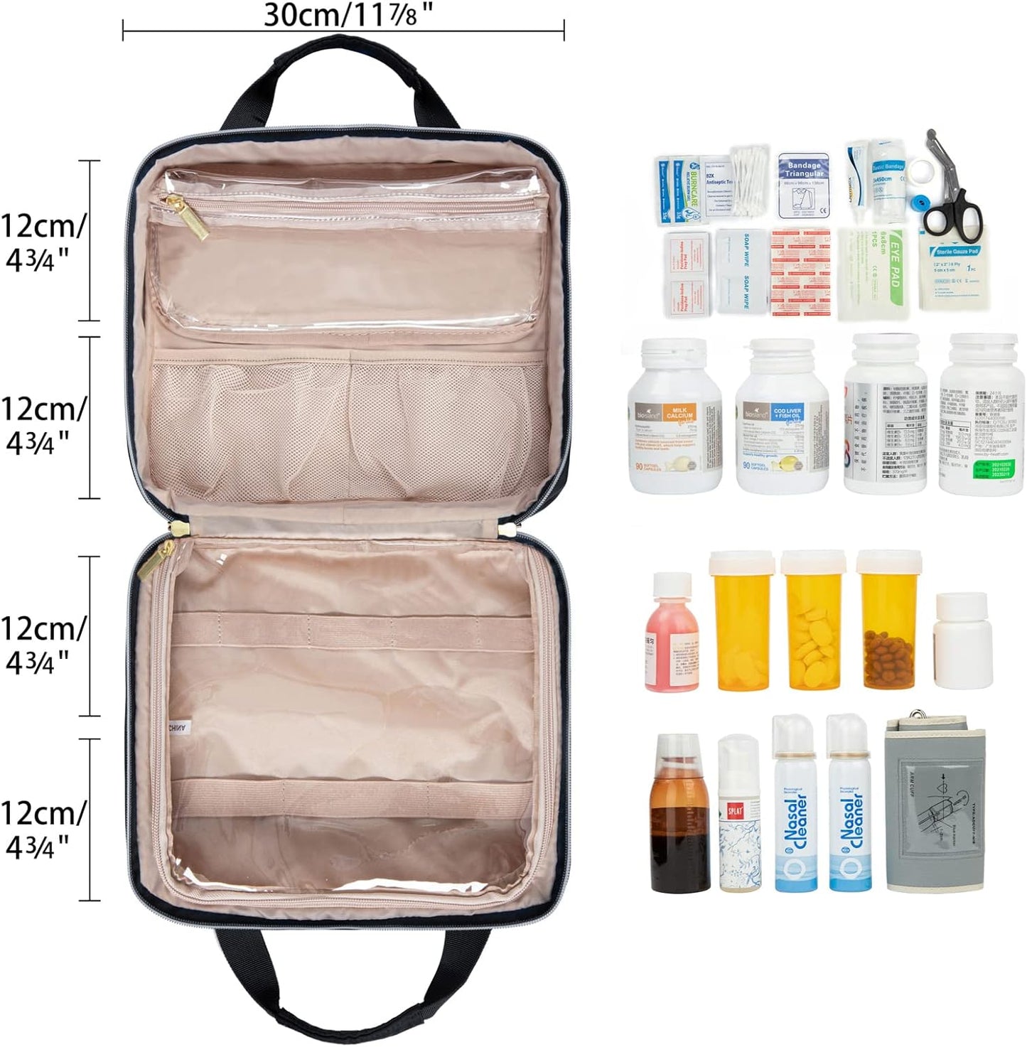 Leudes Travel Pill Bottle Organizer,Medicine Organizer and Storage,Home Medication Bag, Cases,Carrier for Pills,Vitamin,Fish Oil,Supplements for Women and Men (Large, Black)