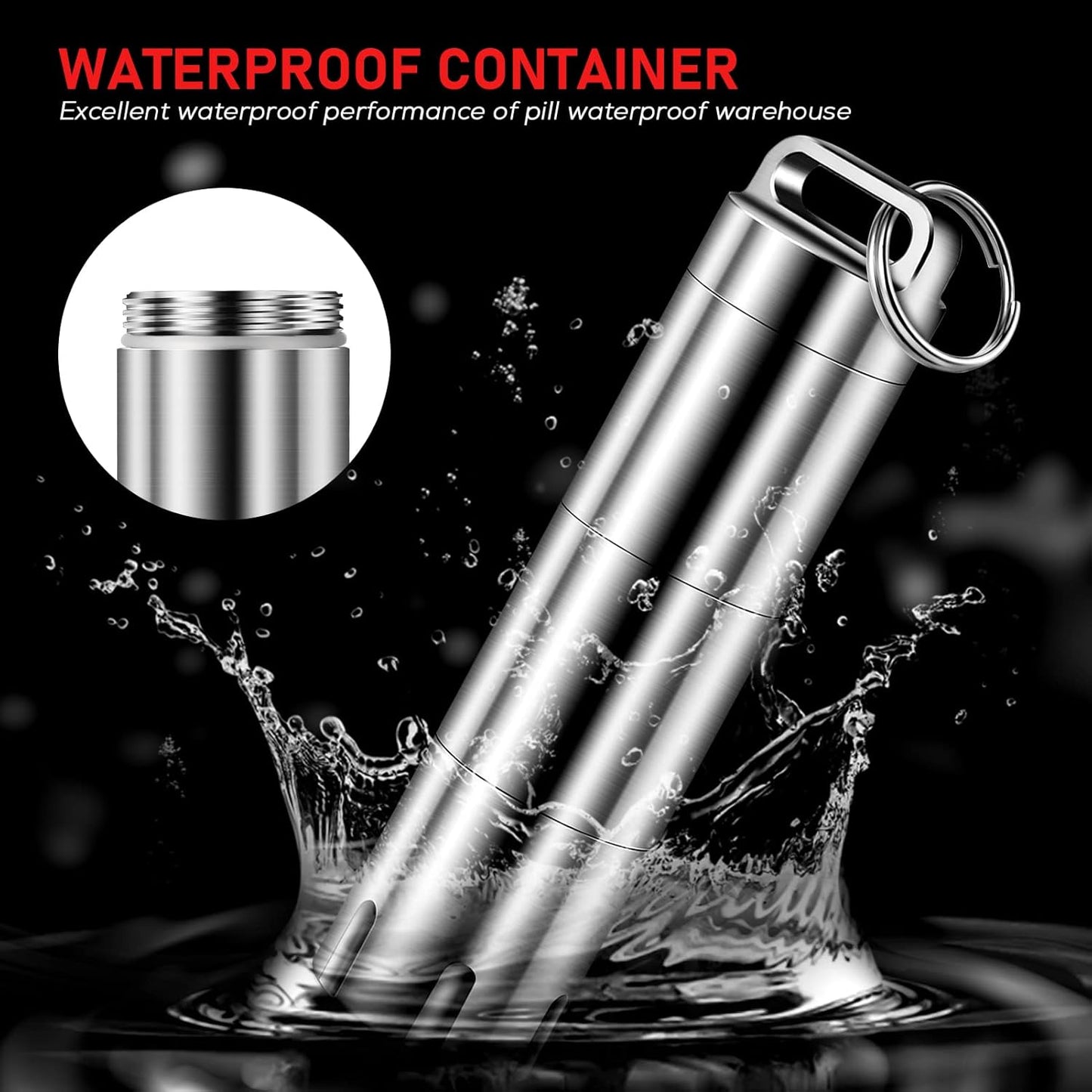 TISUR Titanium Small Pill Holder Keychain, Portable Pill Case Waterproof Pocket Pill Box Container Carrier to Hold Pills, Vitamins, Fish Oil, Supplements