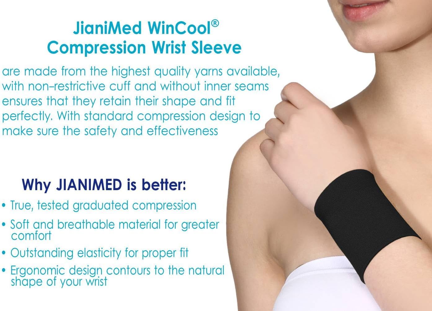 WinCool® Compression Wrist Sleeve–Lightweight, Cooling Yarn, Moisture-Wicking, Wrist Support, Pain Relief, Daily Use, Taiwan Excellence S/M