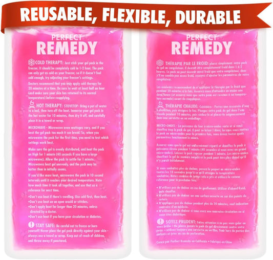 Perfect Remedy 2-Pack Gel Ice Packs for Injuries, Soft and Flexible Hot & Cold Compress, Soothing Ice Pack Aid for Sprains Strains & Soreness conditions, Alternative to Hot Water Bottles (Pink, Large)