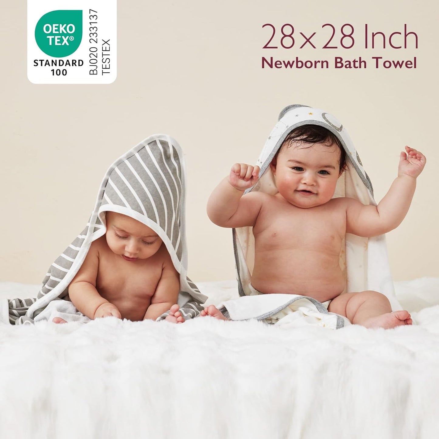 Momcozy Baby Hooded Towel, 2 Pack Cotton Bath Towel for Boy or Girl, Super Soft Baby Towel with Original Design, Shower Gifts for Newborn (28 X 28 Inch, Starry Sky)