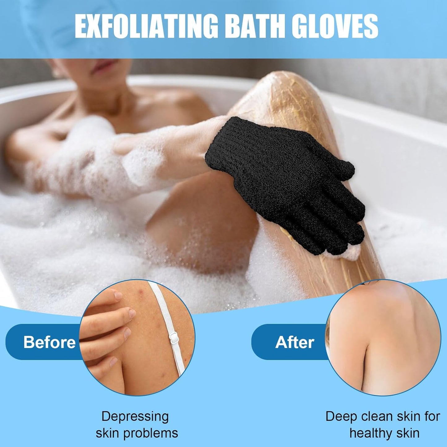 60Pcs Exfoliating Gloves Bulk, Exfoliating Body Scrubber Glove Exfoliator for Body Scrub Mitt, Bath Gloves for Shower Exfoliating Shower Gloves for Women Bathing Accessories(Black)