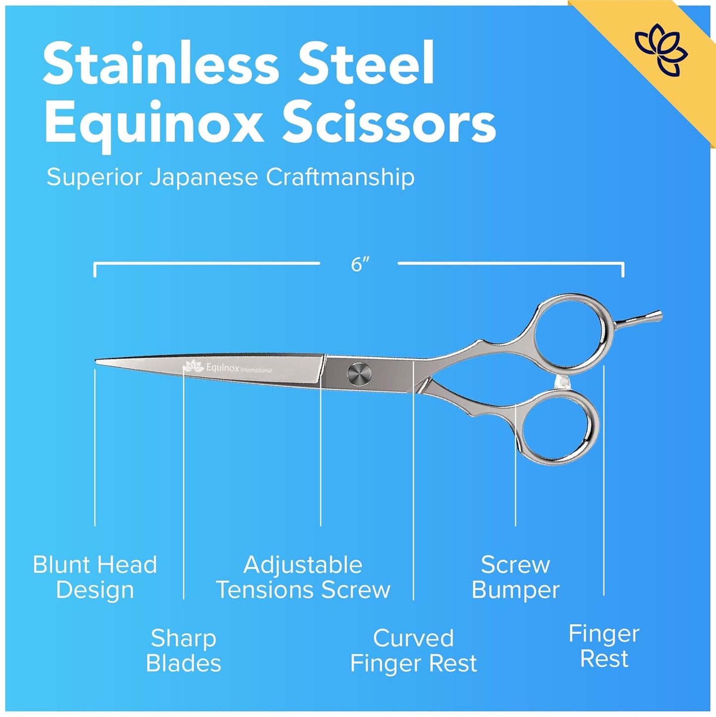 Equinox Barber & Salon Styling Series, Barber Hair Cutting Scissors/Shears, 6.0" Overall Length