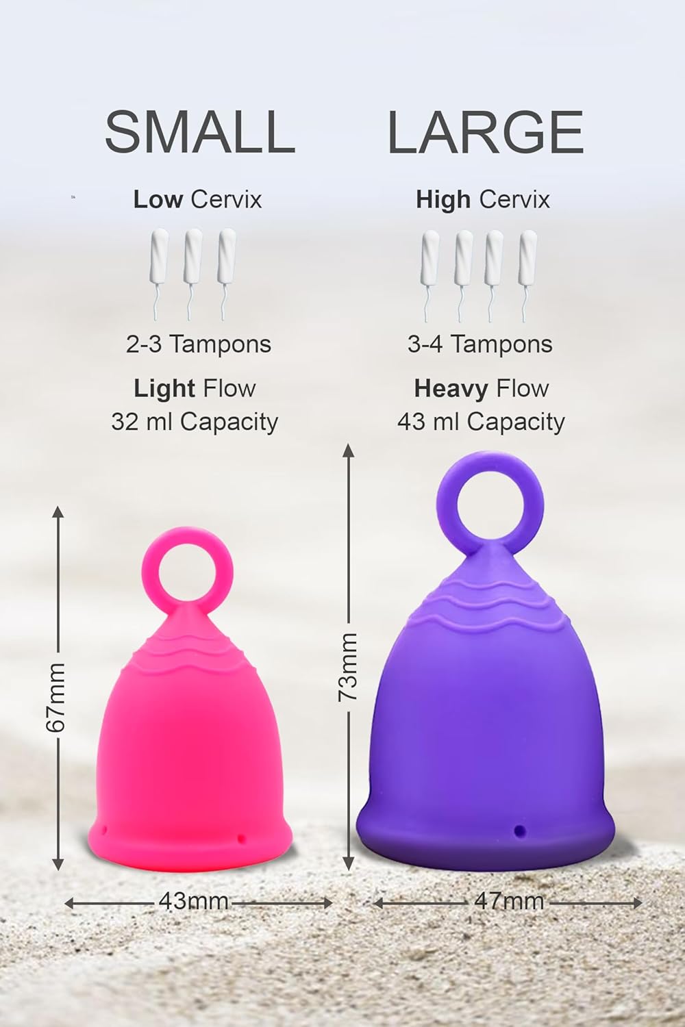 Menstrual Cup - Reusable, Soft & Safe Medical Grade Silicone Period Cup - 12 Hours Comfort - Eco Friendly Tampon & Pad Alternative for Active Lifestyle & Heavy Flow (Rose Pink & Purple)