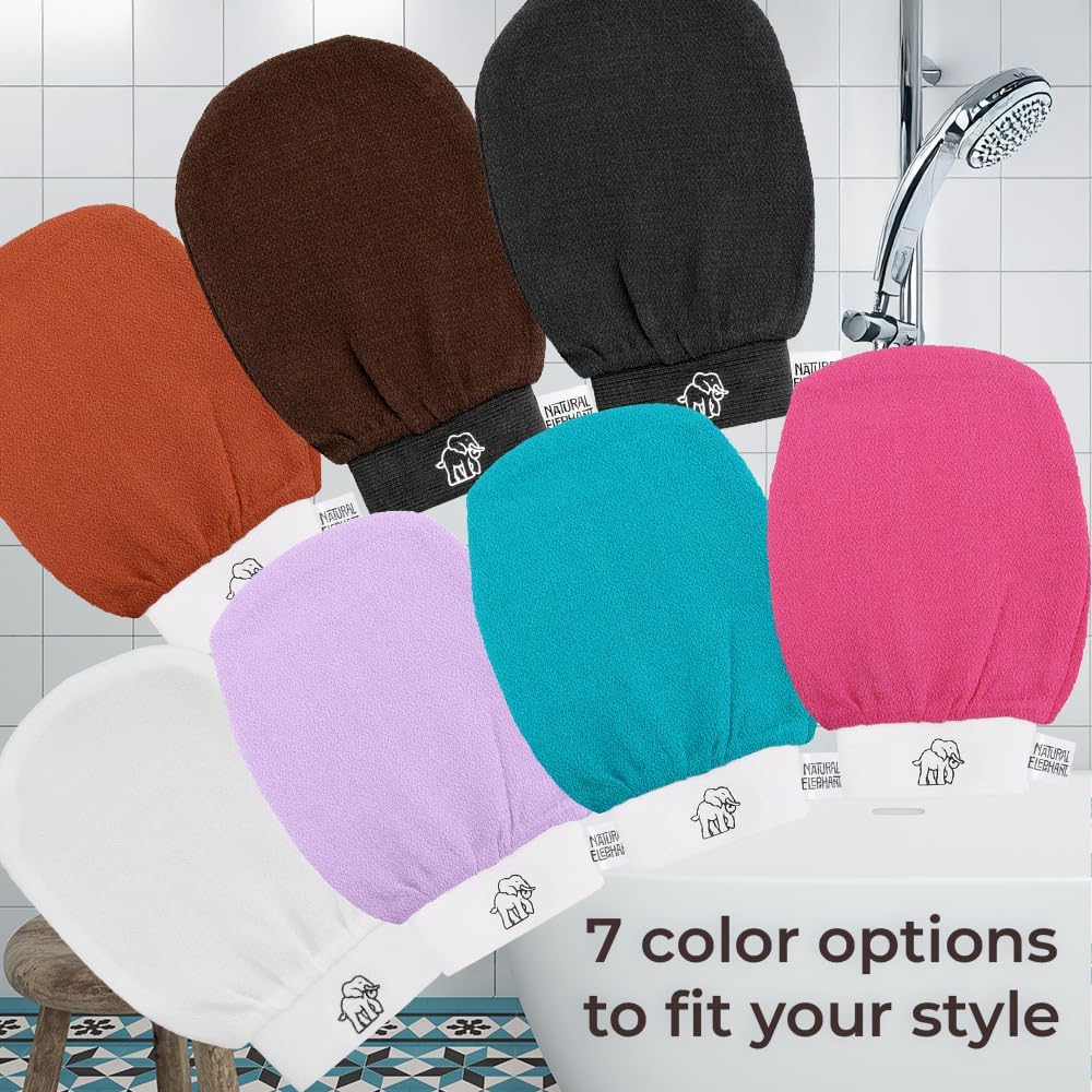 Natural Elephant Exfoliating Kessa Glove - Face and Body Exfoliator Hammam Mitt (Teal Waves (Pack of 4))