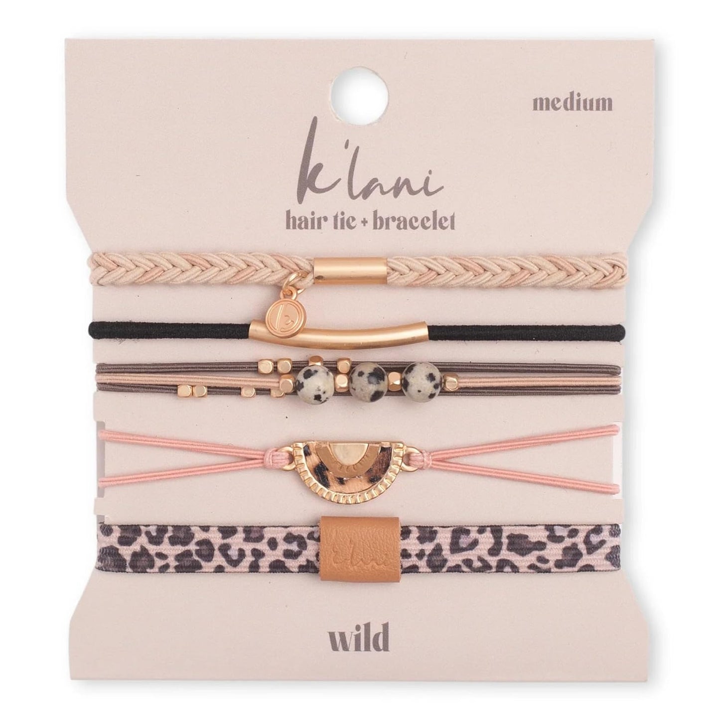 K'lani Wild Bracelets for Women – Elastic Bracelets and Boho Hair Ties – Cute Hair Ties for Women and Hair Tie Accessories – Stylish Bracelets Boho Style for Hair and Wrist – Set of 5 (Large)