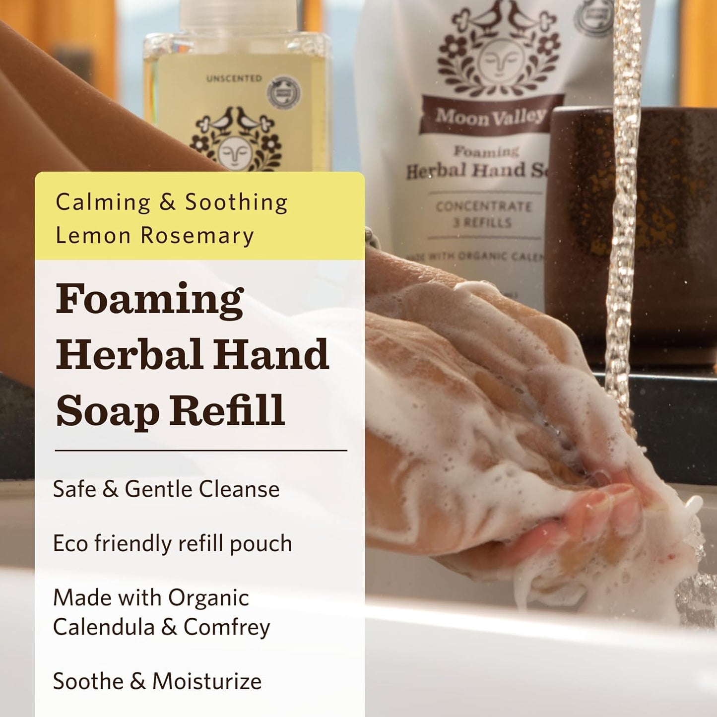 Moon Valley Foaming Hand Soap Refill Pouch, Two-Pack Lemon Rosemary Soap, Vegan and Non-GMO, Environmentally Friendly Option