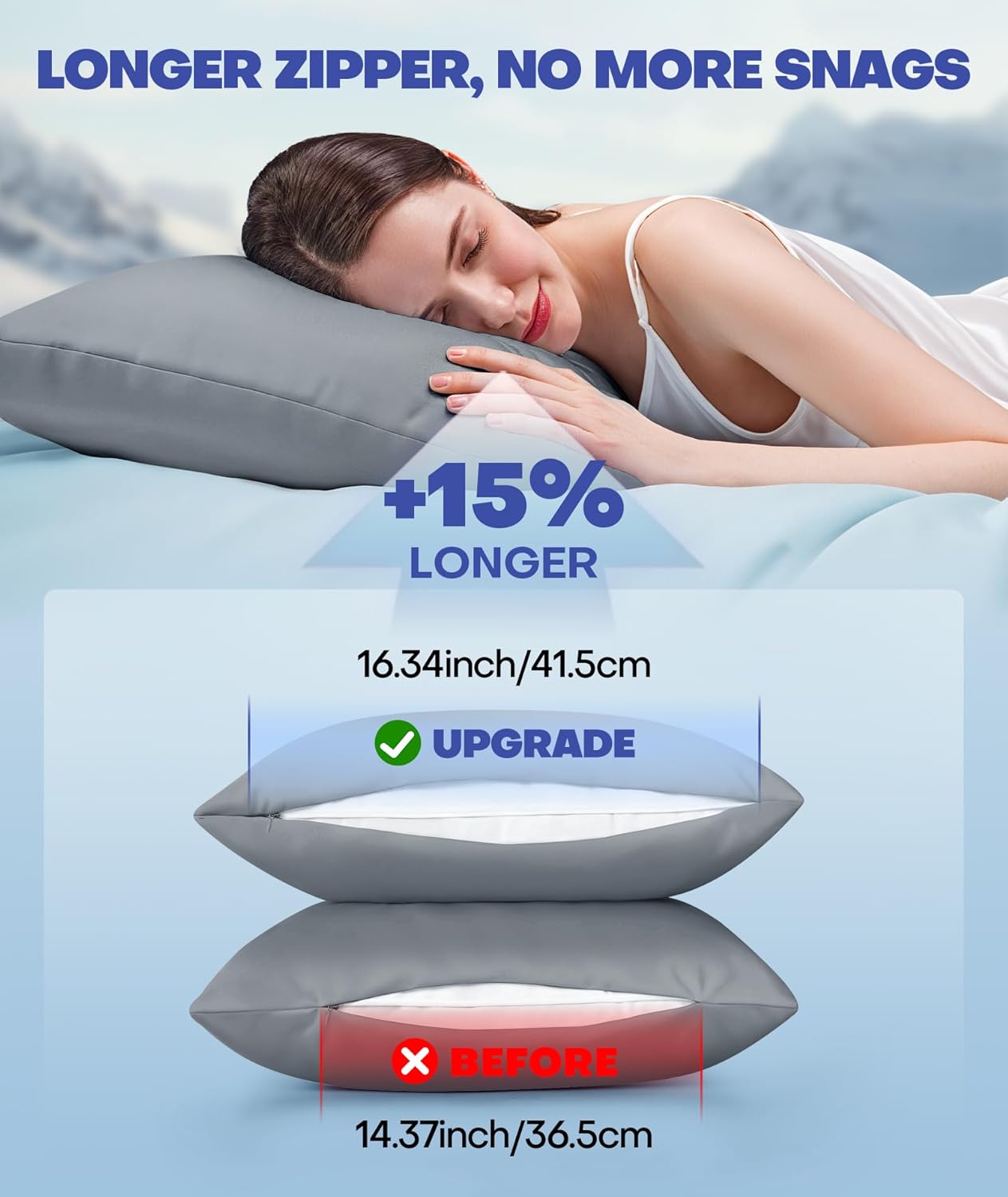 Ice Cooling Pillowcase for Hot Sleepers, Instantly Cool, Stay Cold All Night, Softer Than Silk Pillow Cases, Pillow Covers with Invisible Zipper, Gift for Men & Women - Queen Size, Light Gray (1 Pack)