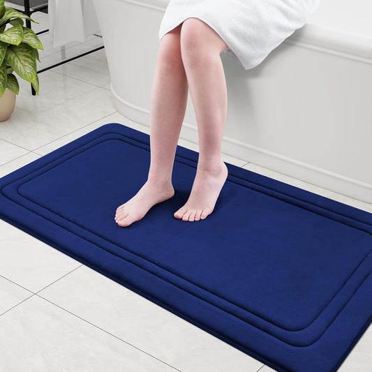 Grandaily Memory Foam Bath Mat Rug 47x24, Ultra Soft, Non-Slip and Absorbent Bathroom Rugs, Machine Wash Dry, Comfortable Bath Carpet for Bathroom Floor, Tub and Shower, Navy Blue