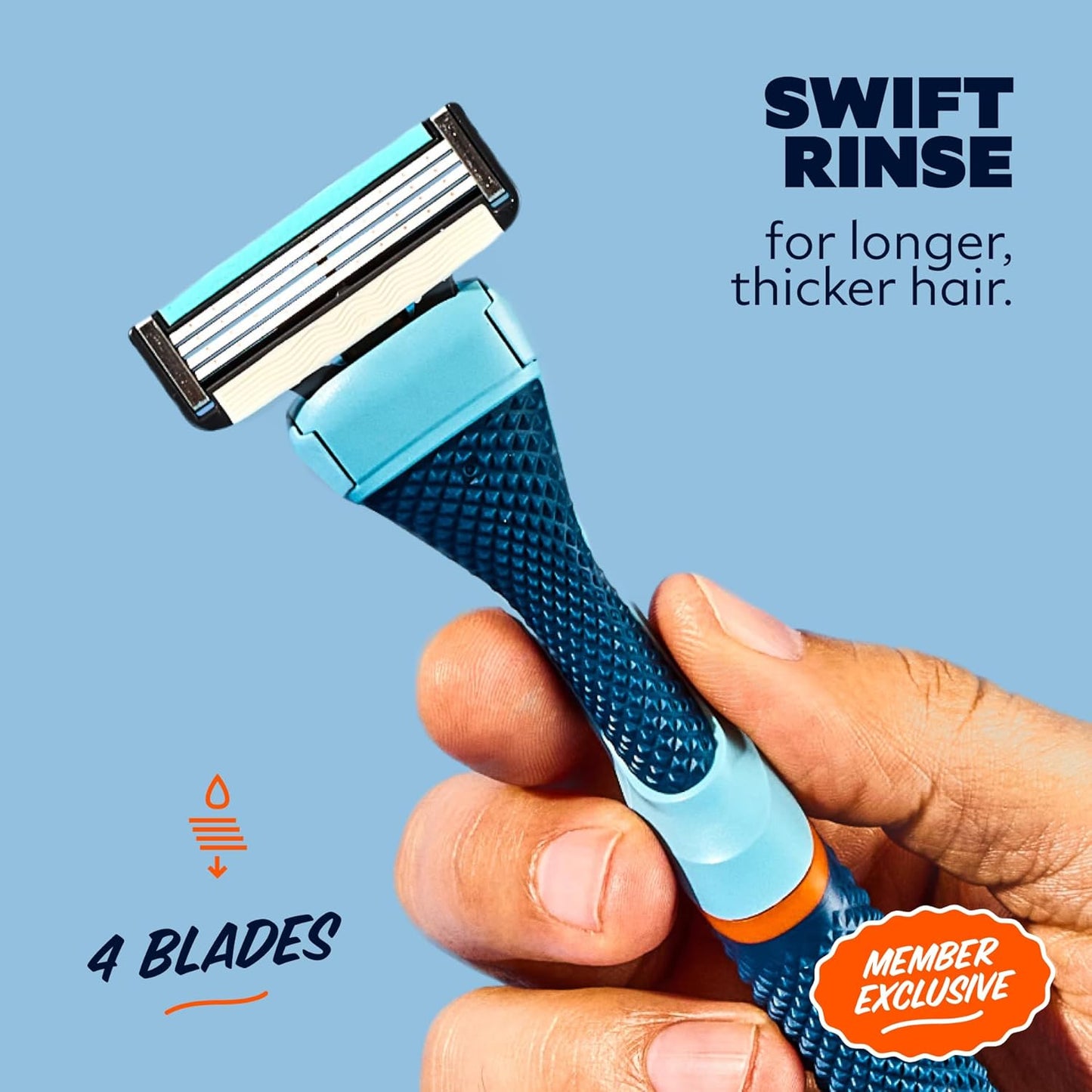 Dollar Shave Club | The Member Exclusive Shave Set | 4 Swift Rinse Refill Cartridges, 1 Handle (Blue), 1 Shave Butter 3 ounce, 1 Razor Cover, Razors for Men