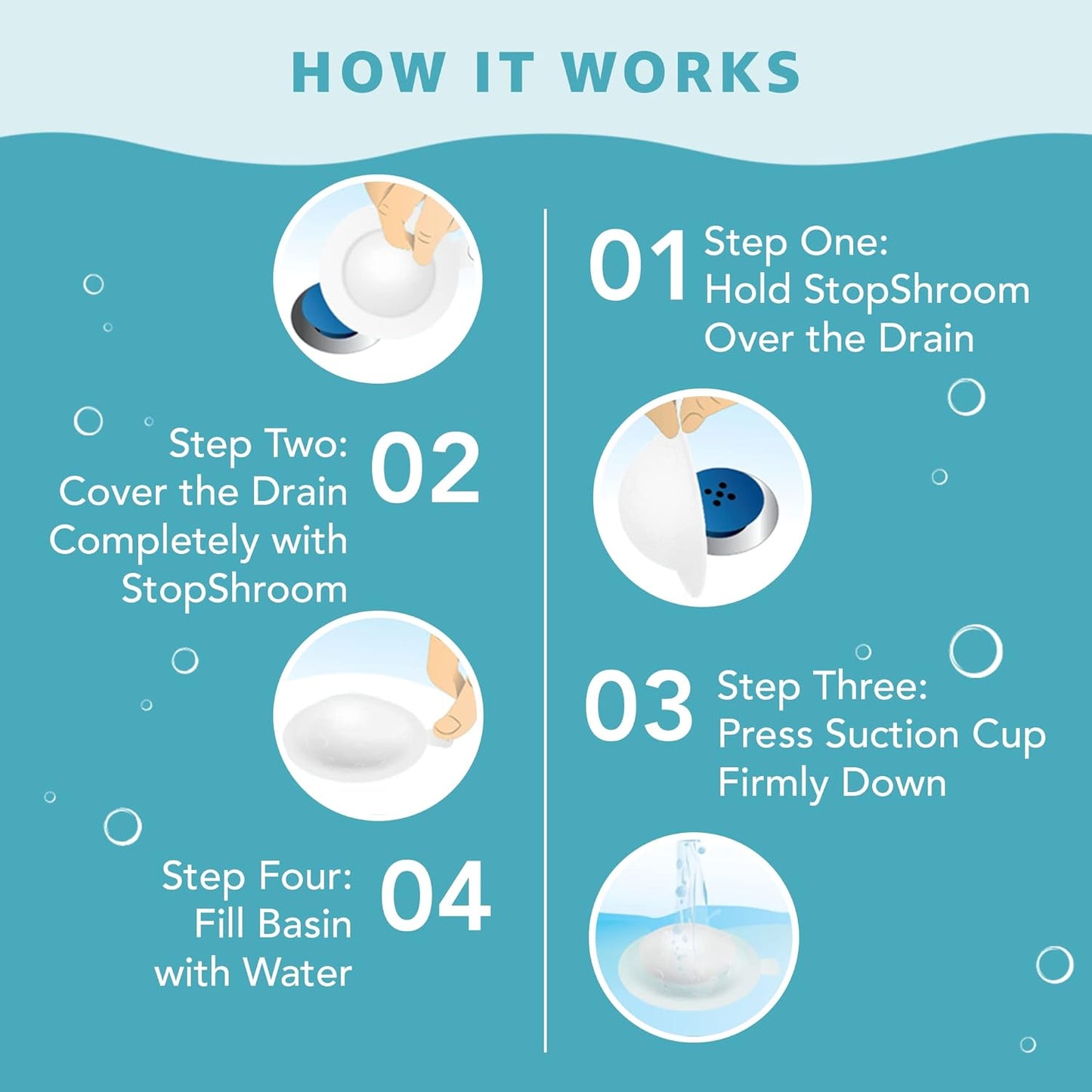 StopShroom The Ultimate Universal Drain Stopper Plug for Bathtub, Bathroom, and Kitchen Sink Drains (White)