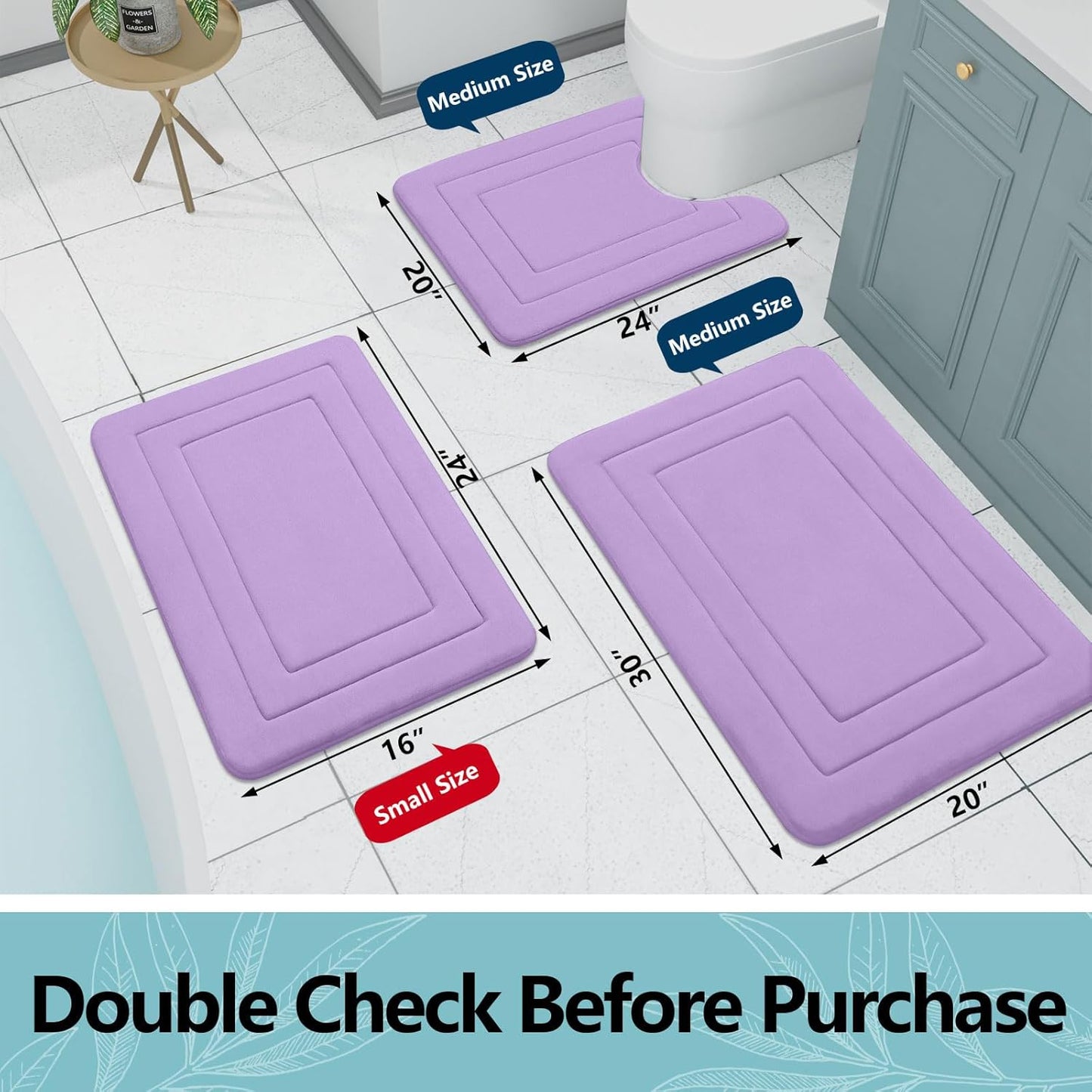 Arotive Memory Foam Bathroom Rug Mat 36x24, Ultra Soft and Absorbent Bath Mat, Machine Wash Dry, Comfortable Bath Rug Carpet for Bathroom Floor, Tub and Shower, Lavender