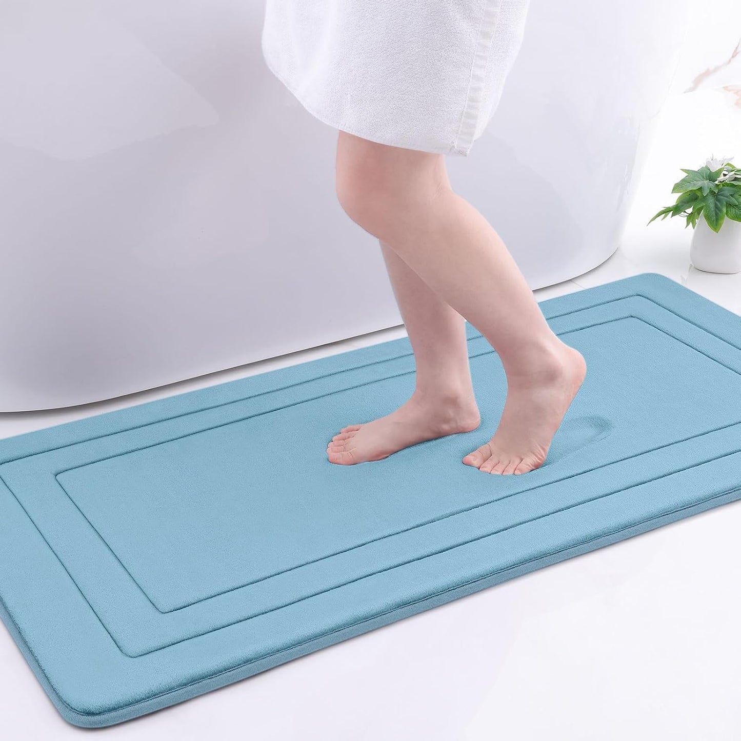 Arotive Memory Foam Bathroom Rug Mat 47x24, Ultra Soft and Absorbent Bath Mat, Machine Wash Dry, Comfortable Bath Rug Carpet for Bathroom Floor, Tub and Shower, Blue