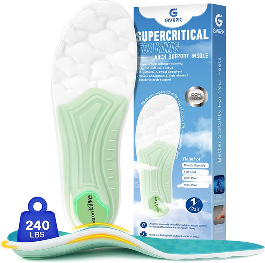 Supercritical Foaming Arch Support Inserts for Men Women, Lightweight Running Sport Insoles, Shock Absorption Athletic Inserts, Plantar Fasciitis Insoles, Relief Flat Feet, Standing All Day - XS