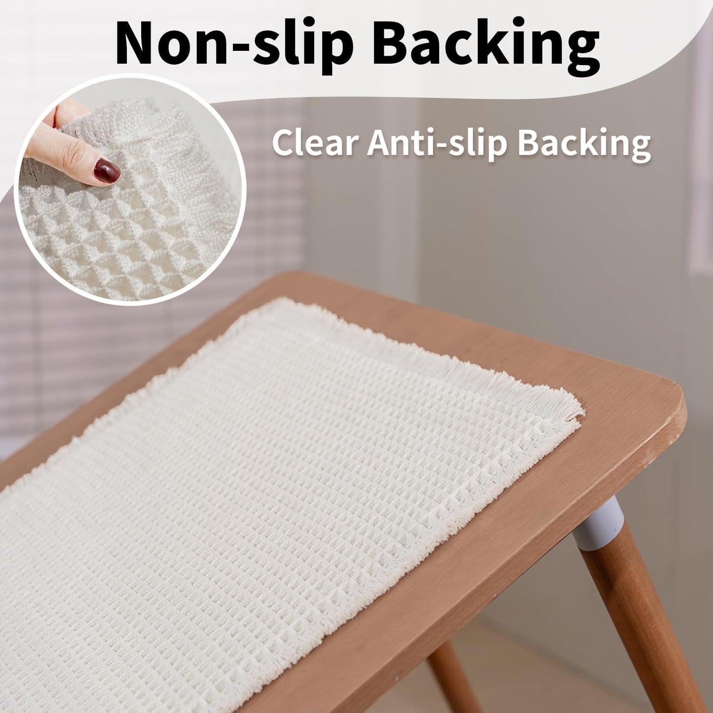 White Long Bathroom Rugs, Waffle Runner Bath Mat Non Slip Washable, Super Absorbent & Quick Dry, Boho Bath Mat Farmhouse Bathroom Decor, 24'' x 60'', White