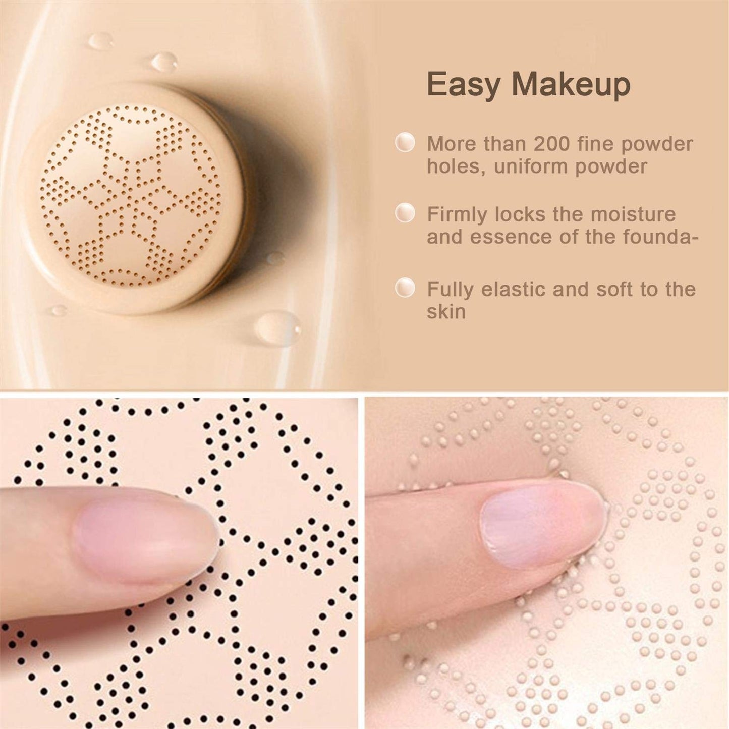 NUIBO Air Cushion CC Cream Mushroom Head, Moisturizing Concealer Makeup Base, Primer Liquid Foundation Long Lasting with Two Mushroom Makeup Sponges 【Natural】