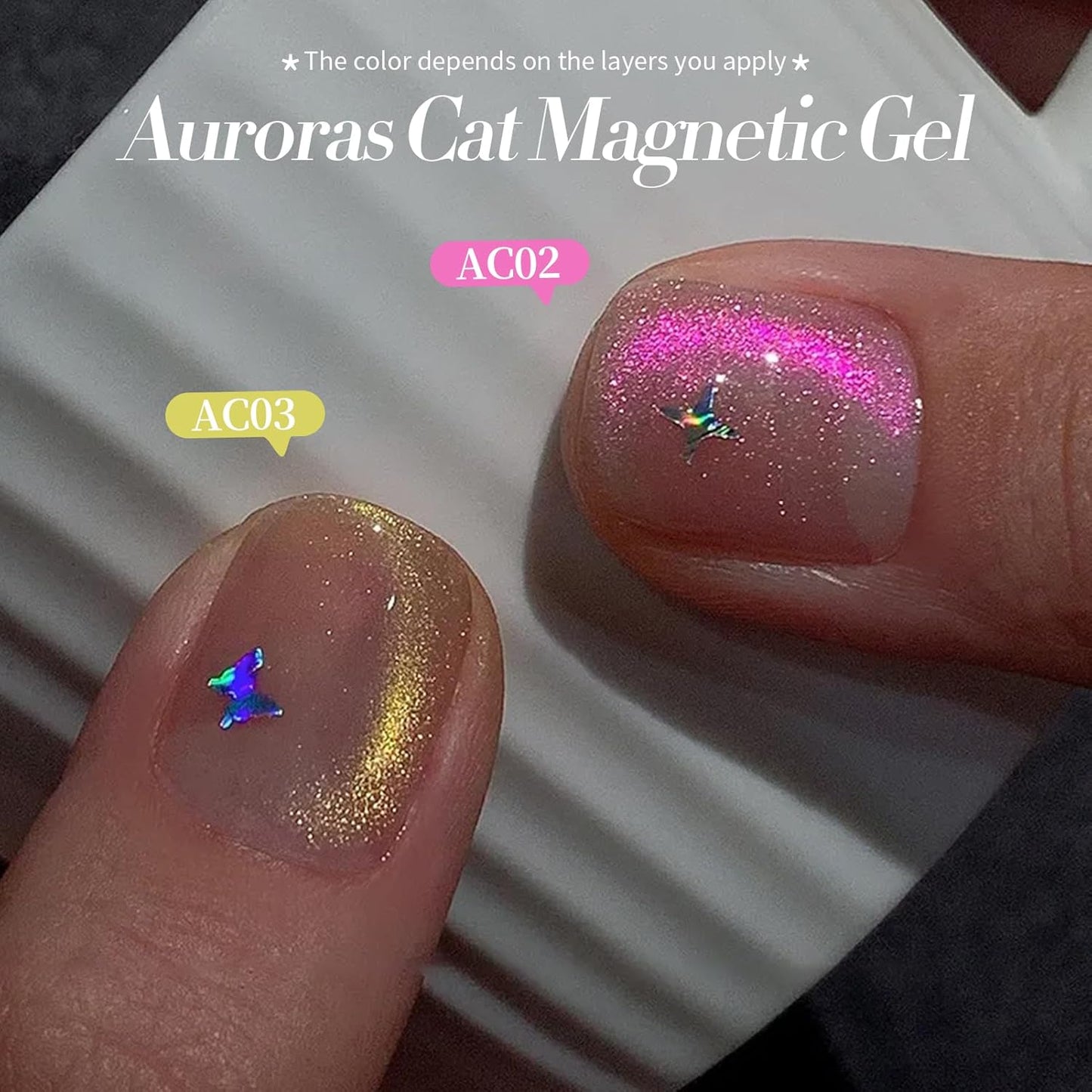 Born Pretty Cat Magnetic Eye Gel Nail Polish Aurora Mermaid Blue Purple Pink Yellow Red Gel Polish Glass Holographic Glitter Gel Nail Polish for Nail Art Manicure Salon DIY 6PCS 7ML