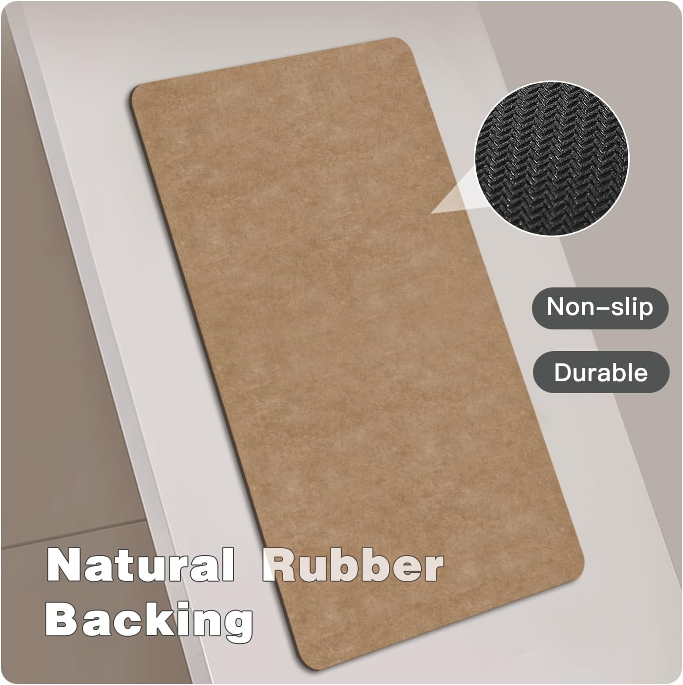 Toilet Rug, Thin Toilet Rugs U Shaped Washable Non Slip Absorbent Quick Dry Low Pile Toilet Mat, 20"x24" U Shape Camel