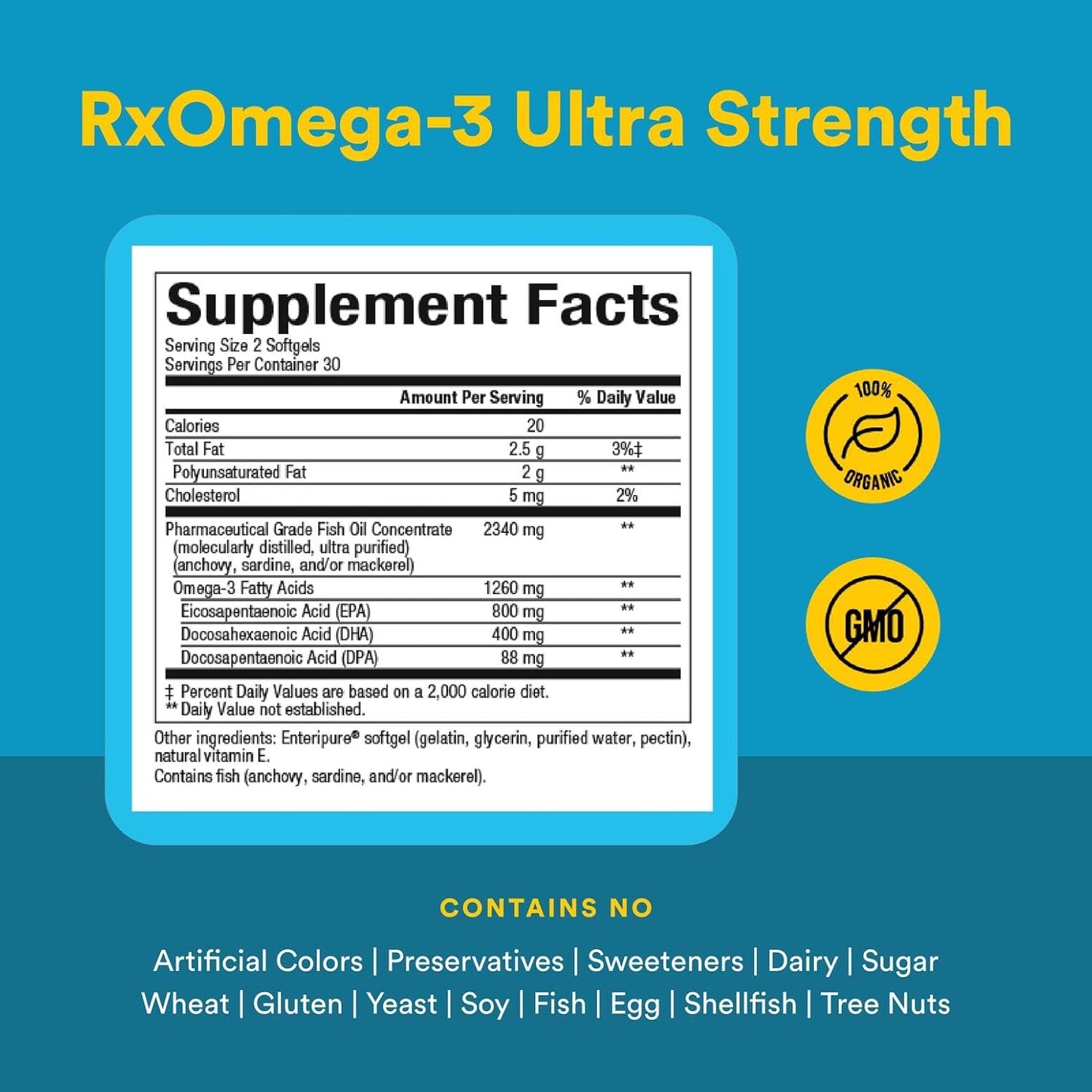 Natural Factors RxOmega-3, Natural Support for Heart Health with DHA and EPA, Daily Dietary Supplement, 60 Softgels