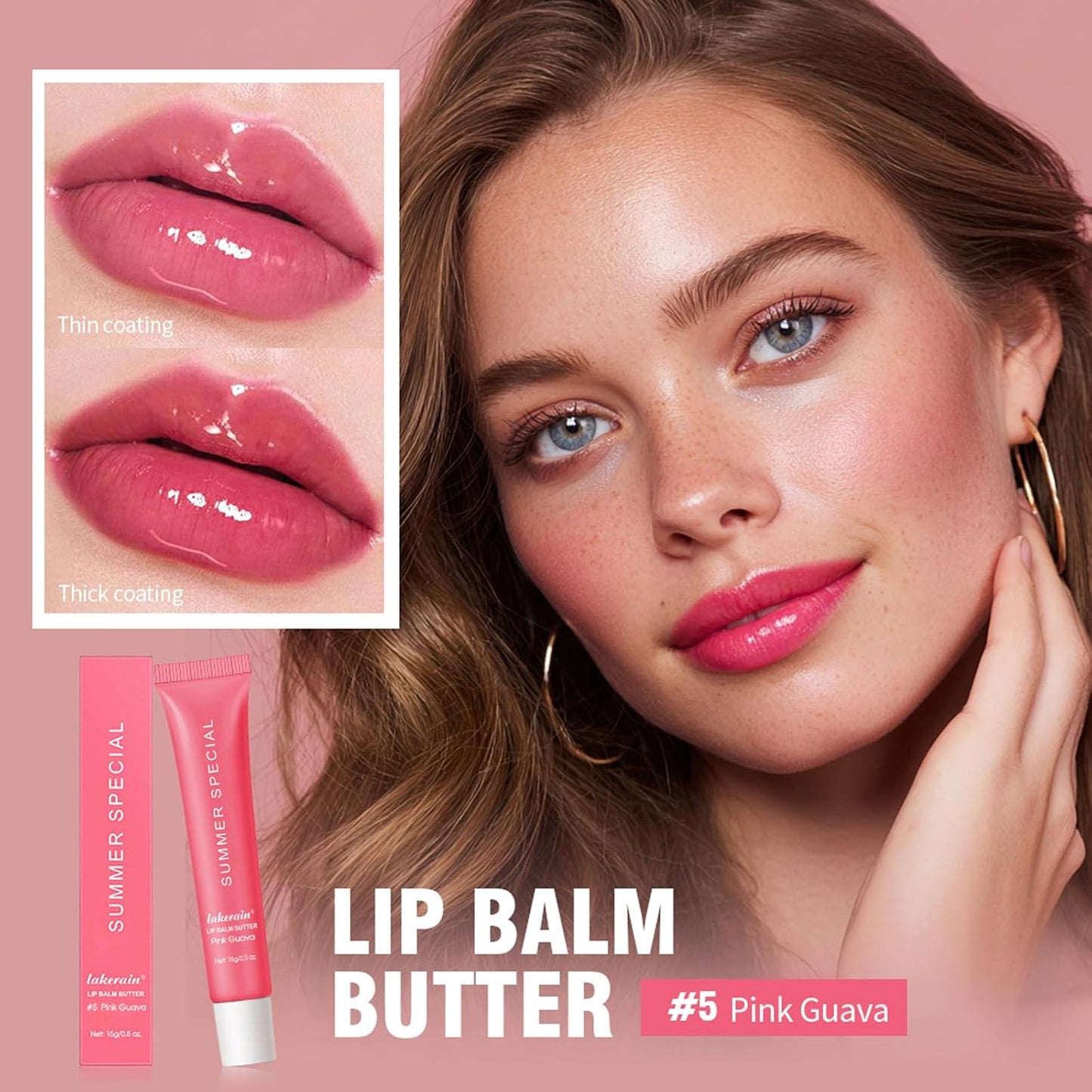Summer Special Lip Butter Balm - Ultra-Hydrating, Nourishing Lip Care with Natural Ingredients, Shea Butter & Olive Oil, Soothes & Softens Dry Lips (#5 Pink Guava, 1)