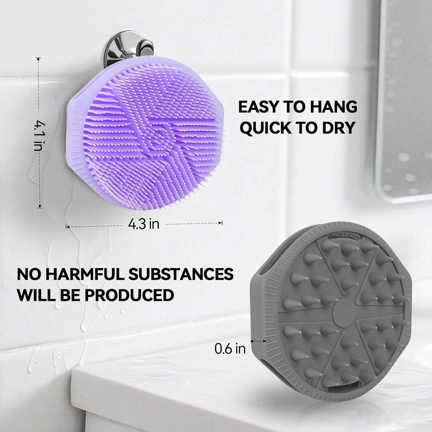 2-Pack Soft Silicone Dual-Sided Body Scrubber & Loofah | Gentle Exfoliating Shower Brush for Men & Women | Creates Rich Lather, Easy to Clean (Gray & Purple)