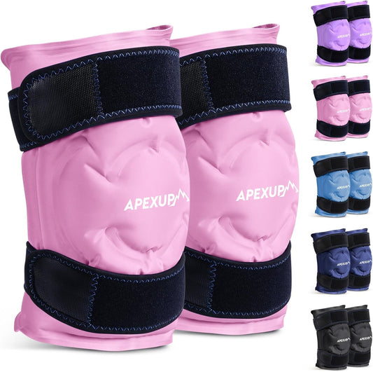APEXUP Ice Pack for Knee Pain Relief, Large Reusable Wrap After Surgery, Flexible Gel Cold Pack for Injuries, Pain Relief for Back, Shoulder, Elbow, Ankle and Leg (Pink, L, 2PK)