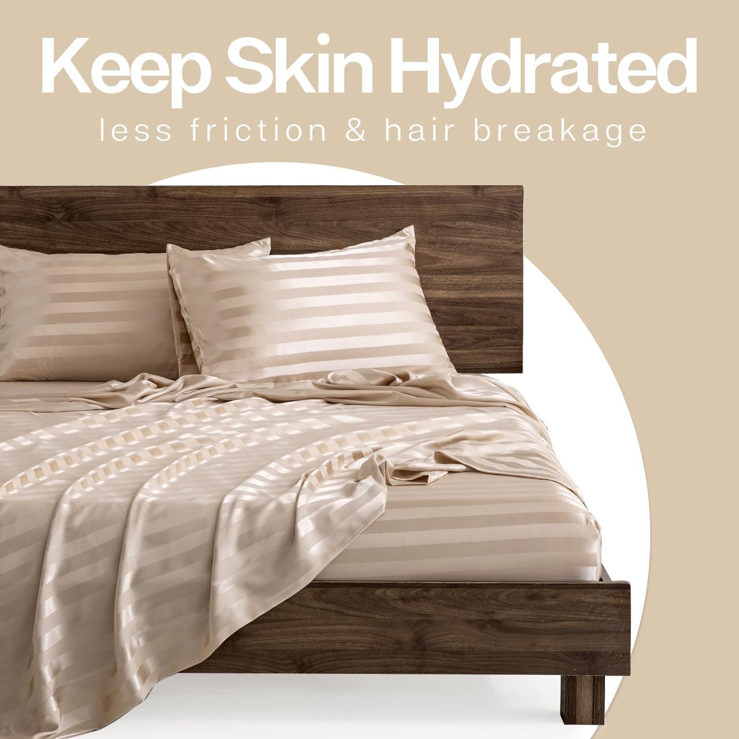 MR&HM Satin Pillowcase for Hair and Skin, Silk Satin Pillowcase 2 Pack, Queen Size Pillow Cases Set of 2, Silky Pillow Cover with Envelope Closure (20x30, Champagne Striped)