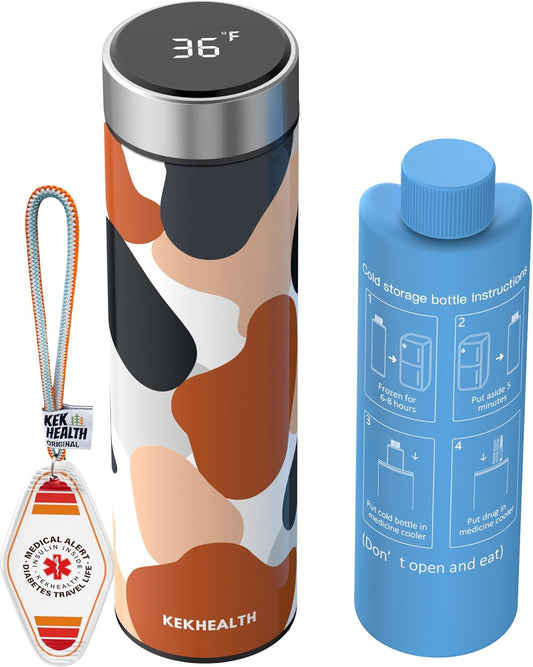 Compact 60H Insulin Cooler Travel Case Temp Display Medication Cooler for Travel TSA Approved Ice Packs Insulated Medicine Bag EpiPen Case Diabetic Cooler with QR Medical Alert Tag（Haven）