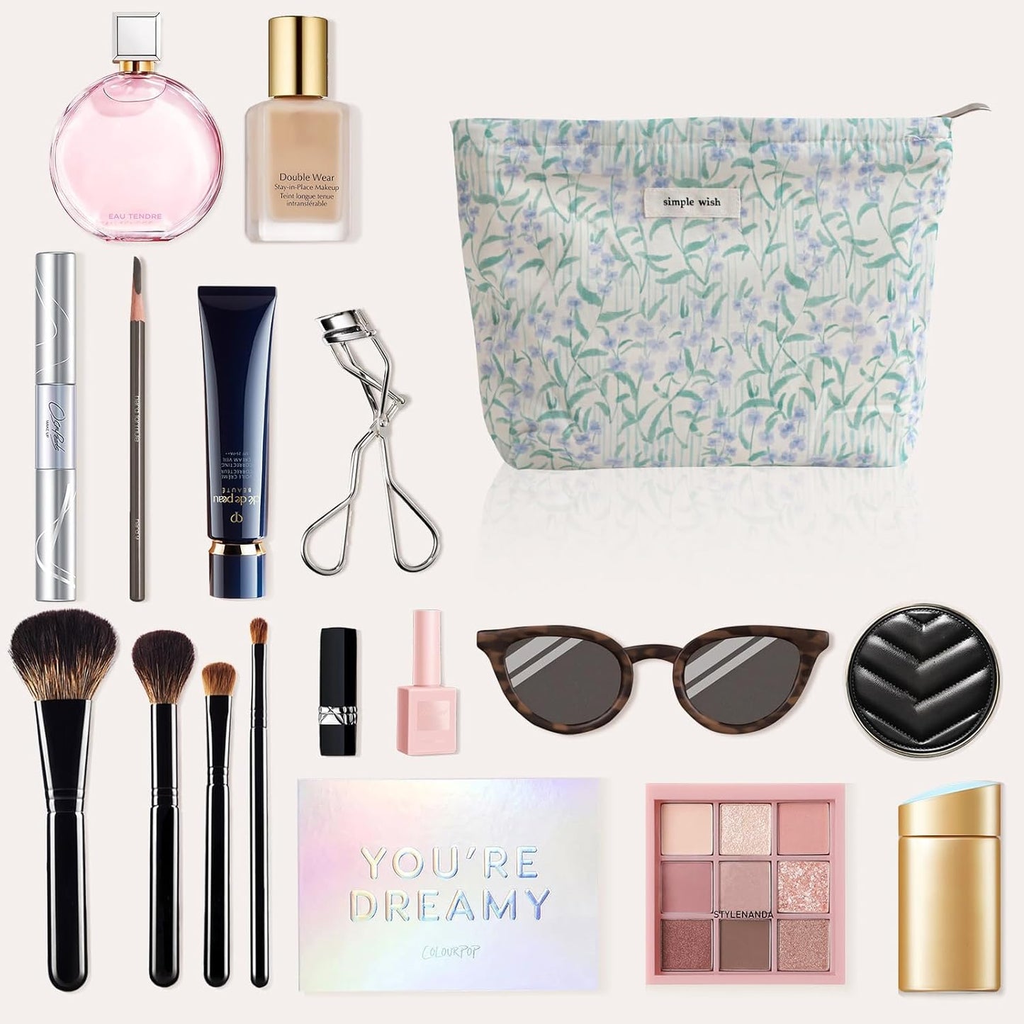 Wudygirl Cute Makeup Bag for Women - Travel Cosmetic Bag with Zipper Makeup Pouch Floral Make up Organizer Handbag Aesthetic (Purple Floral)