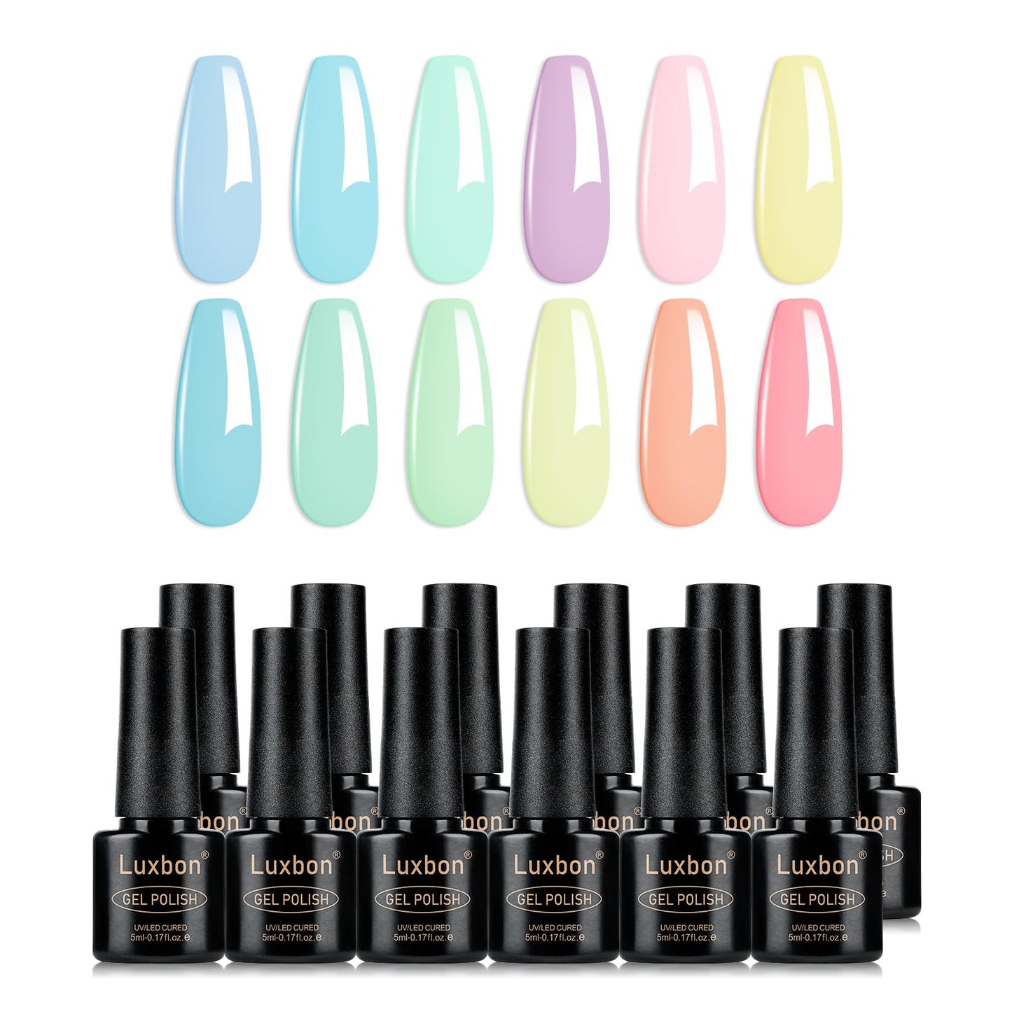 Luxbon 12 pcs Gel Nail Polish Set - Summer Color Set Long Lasting Gel Polish, uv led Soak Off Nail Art Designs Manicure Kit 008