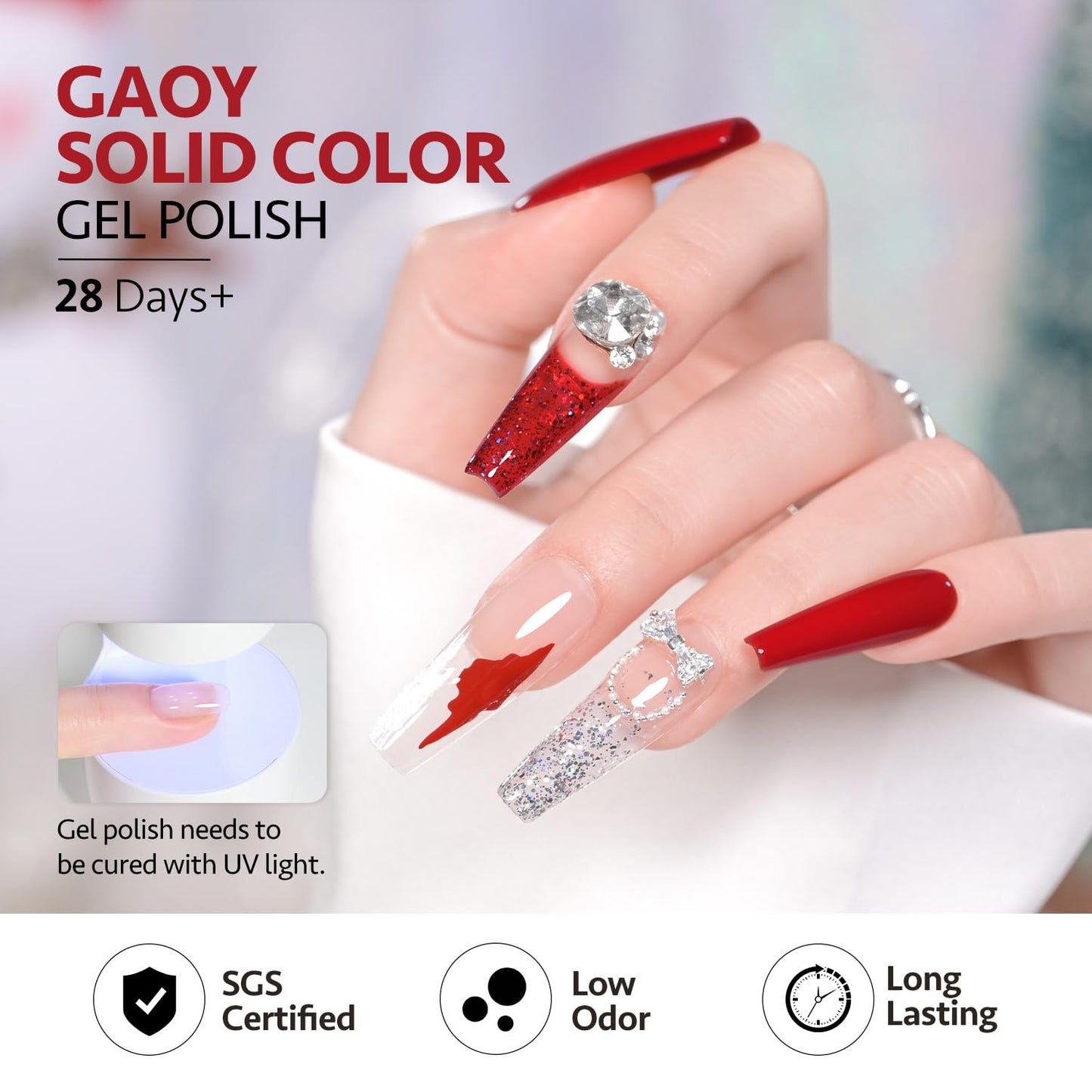 GAOY Glitter Gel Nail Polish Set of 6 Colors Including Red Green White Gold Sliver Chrome Platinum UV LED Soak Off Sparkly Home DIY Manicure