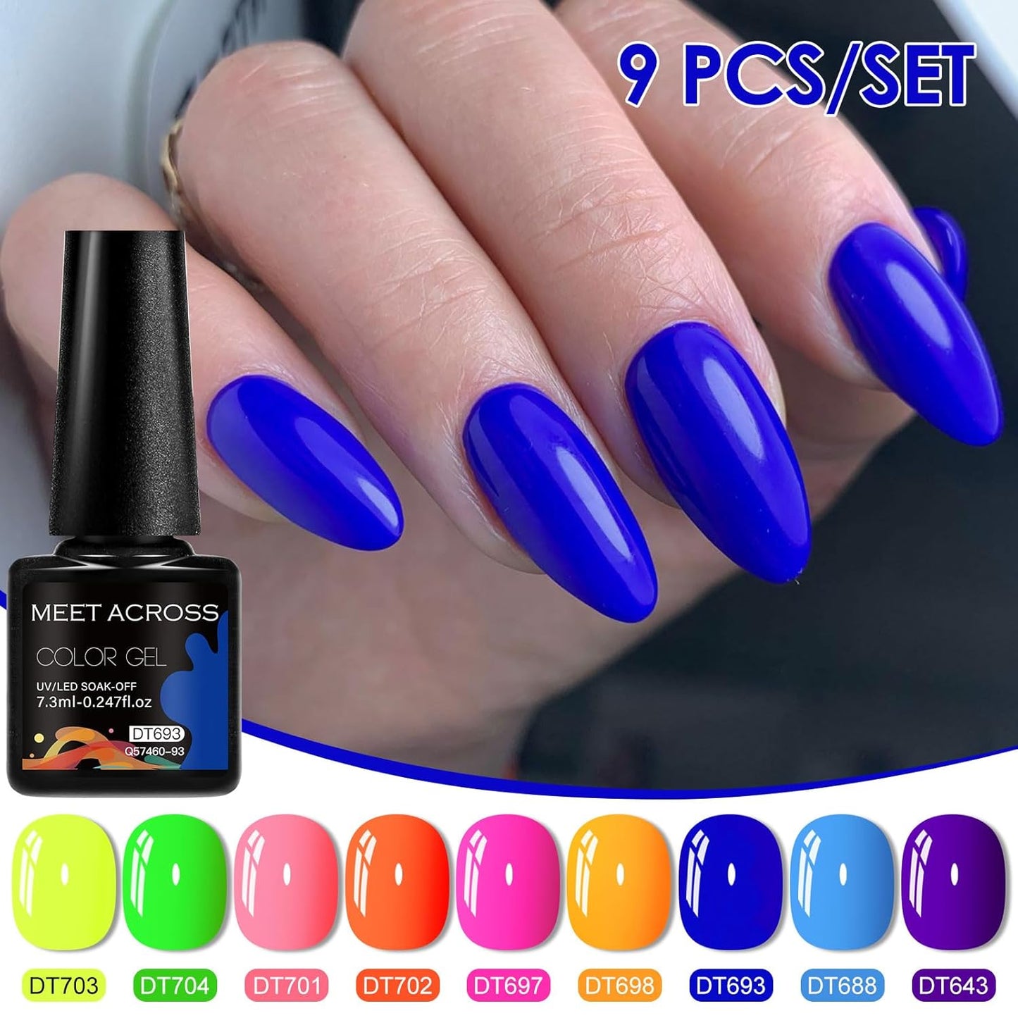 MEET ACROSS 9 Colors Gel Nail Polish + 3PCS Function Gel Nail Polish Kit,Fashion Nail Art Set Design Gifts for Women Manicure Salon (SET18, 12pcs)