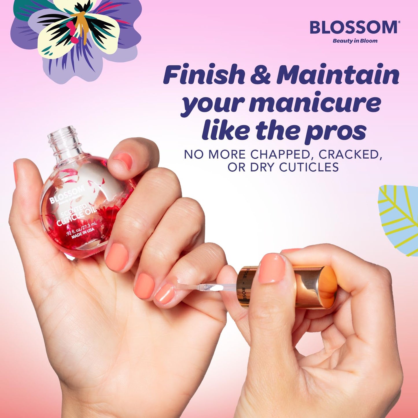 Blossom Cuticle Oil for Nails, Hydrating, Moisturizing, Scented Nail Oil Cuticle Care, Infused with Real Flowers, Made in USA, 0.5 fl. oz, Apple
