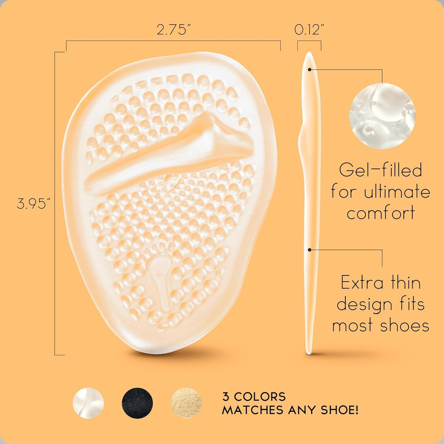 Walkize Metatarsal Pads Women | Heel Inserts for Women | Ball of Foot Cushions (2 Pairs Foot Pads) All Day Pain Relief and Comfort One Size Fits Shoe Inserts (Clear)