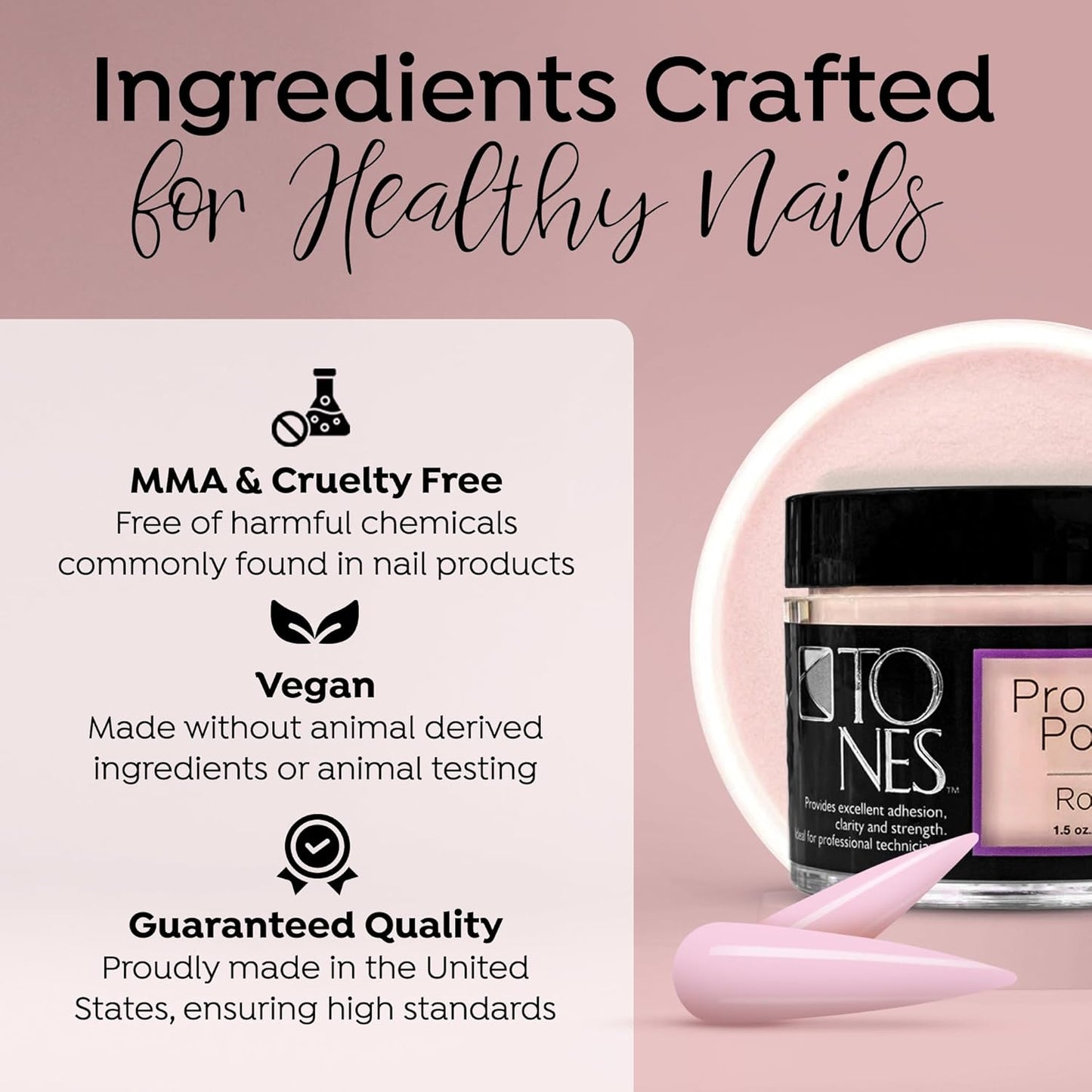 Tones Pro Acrylic Nail Powder, Royal Pink (Soft, Creamy Pastel Pink), (3.5 Fl Oz) - Long-Lasting & Non-Yellowing Polymer for Salon Quality Nail Extensions & 3D Art