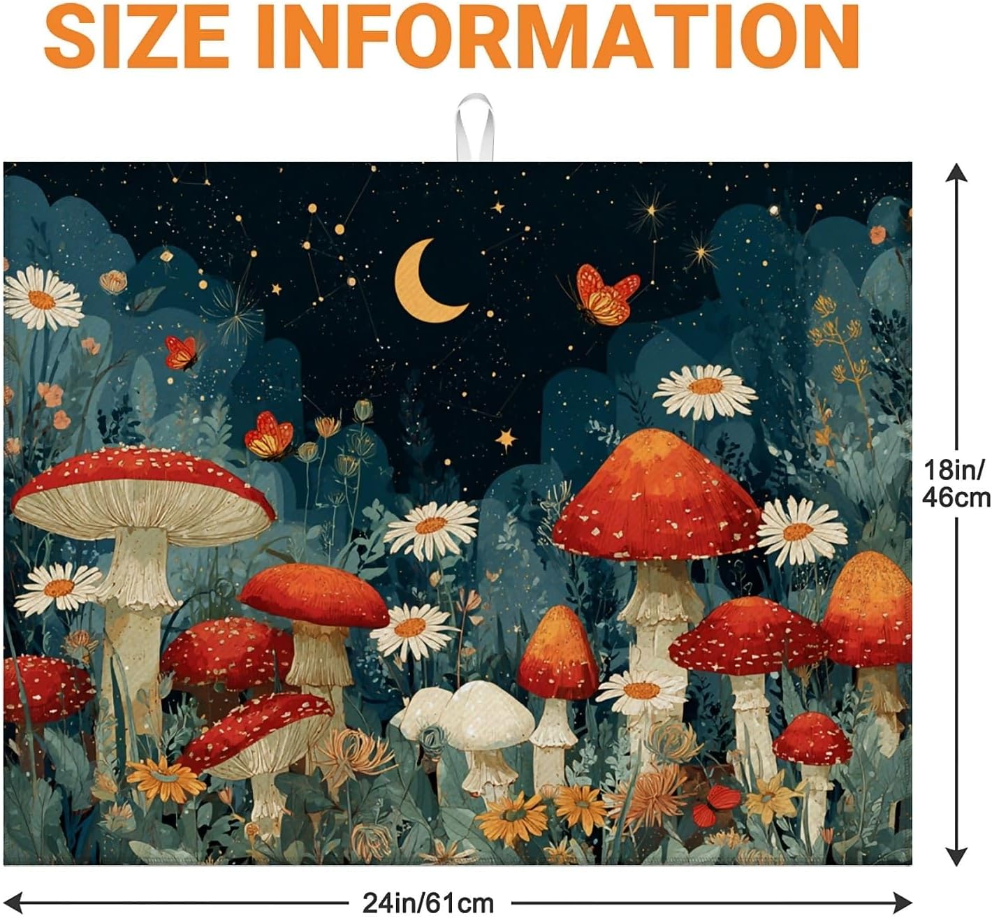 Dish Drying Mat For Kitchen Counter, Black Mushroom Microfiber Absorbent Dish Drainer Rack Pad Reusable Large 18x24in Drying Mat