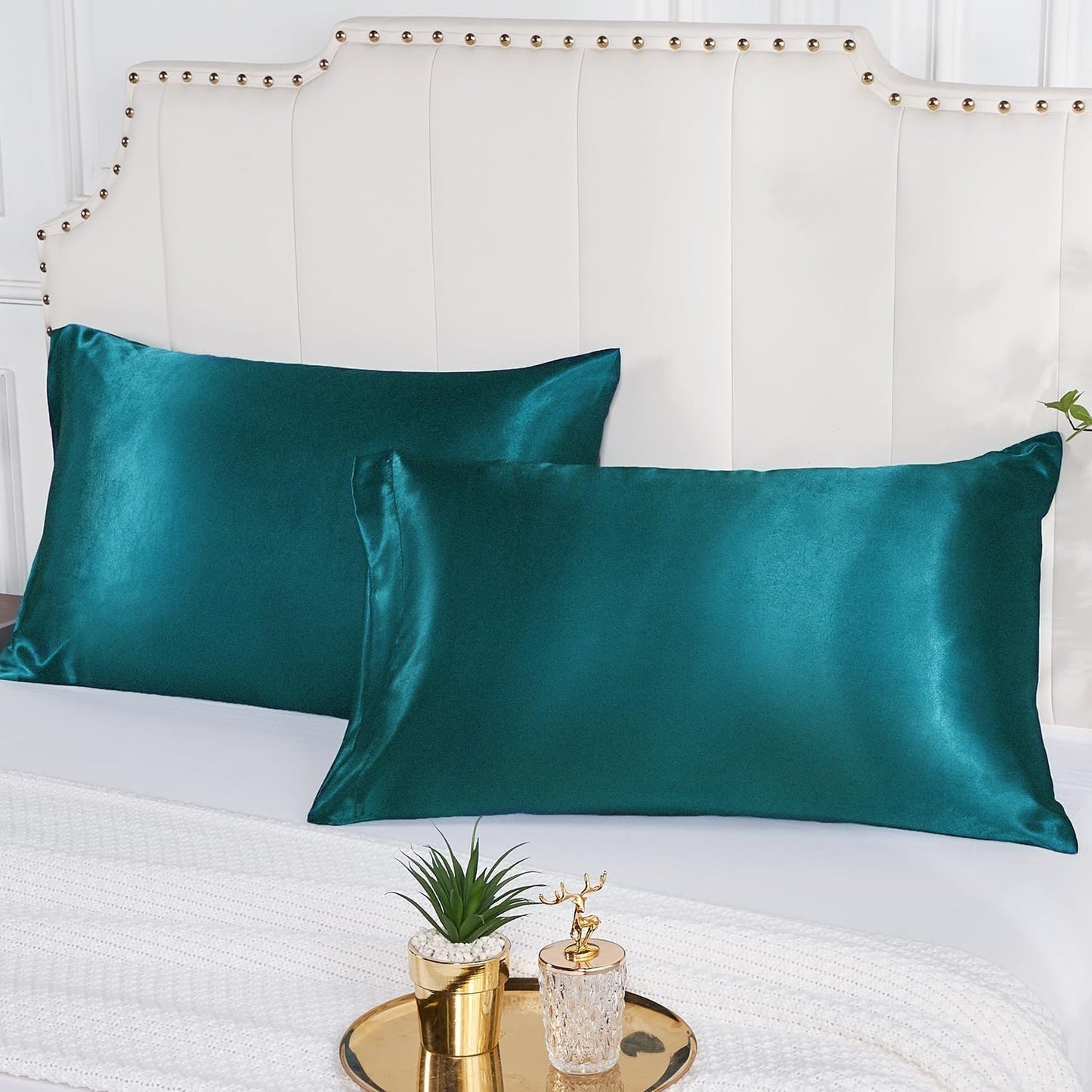 Satin Silk Pillowcase for Hair and Skin, Black Pillow Cases Standard Size Set of 4 Pack Super Soft Pillow Case with Zipper Closure (Teal, Standard(4 Pack))