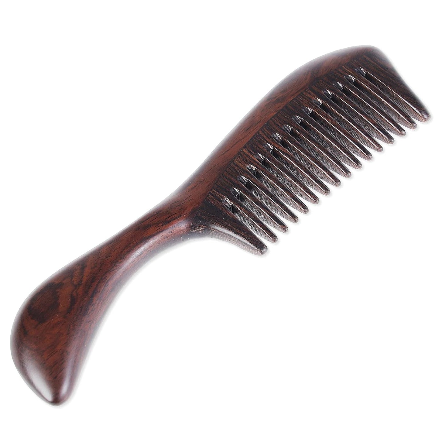 Onedor Handmade 100% Natural Black Sandalwood Hair Combs - Anti-Static Sandalwood Scent Natural Hair Detangler Wooden Comb (Round Handle Wide Tooth)