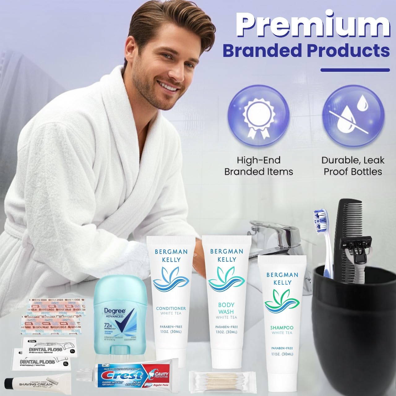 Trektote Bulk Hygiene Kit For Men – (25 Pack) 12 Piece Set Of Travel Size Toiletries, TSA Compliant, Bulk Travel Essentials, Includes Shampoo And Conditioner, Body Wash, Toiletry Bag & More