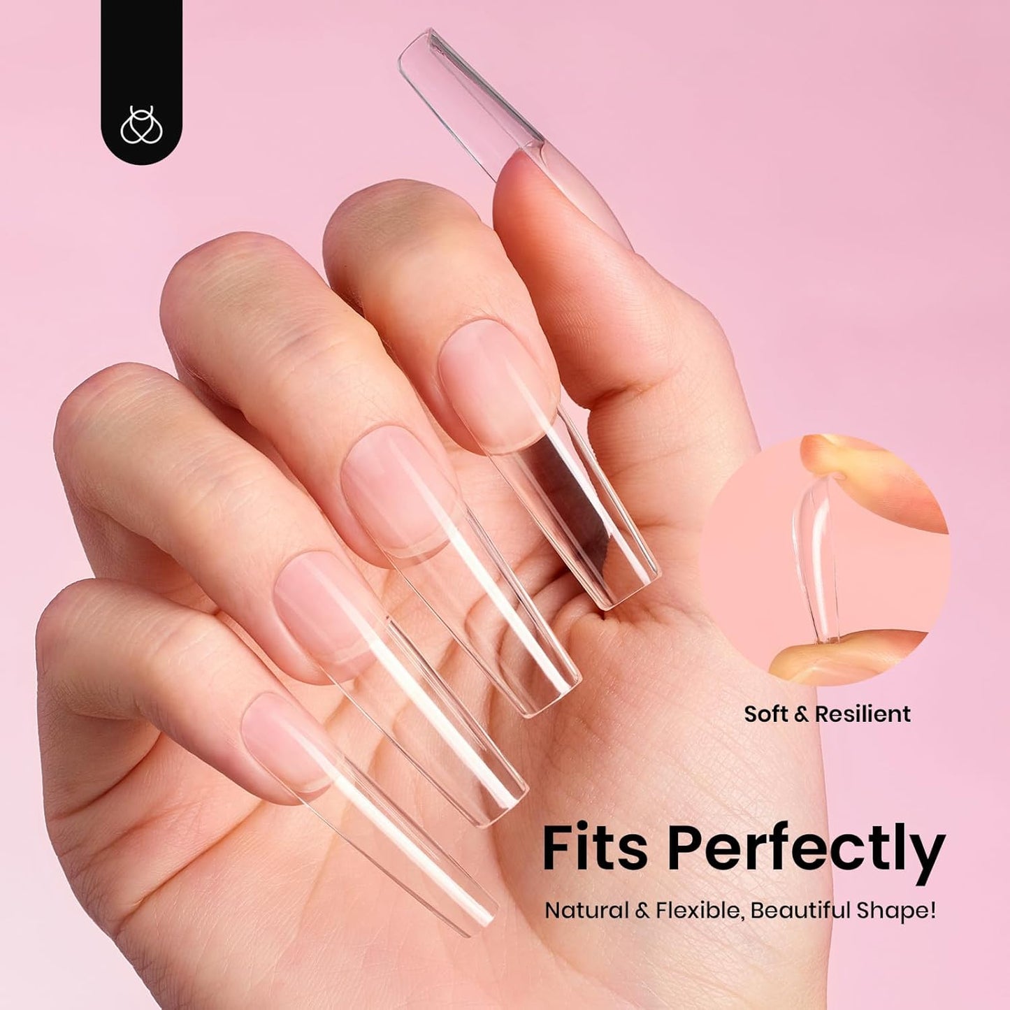 Beetles Gel Nail Tips Long Square Nail Tips, 12 Sizes 288 PCS Pre-Shaped Clear Full Cover False Nails Tips Clear Acrylic Nails Glue on Nails for Girls Women Nail Art Design,Nail Glue Needed