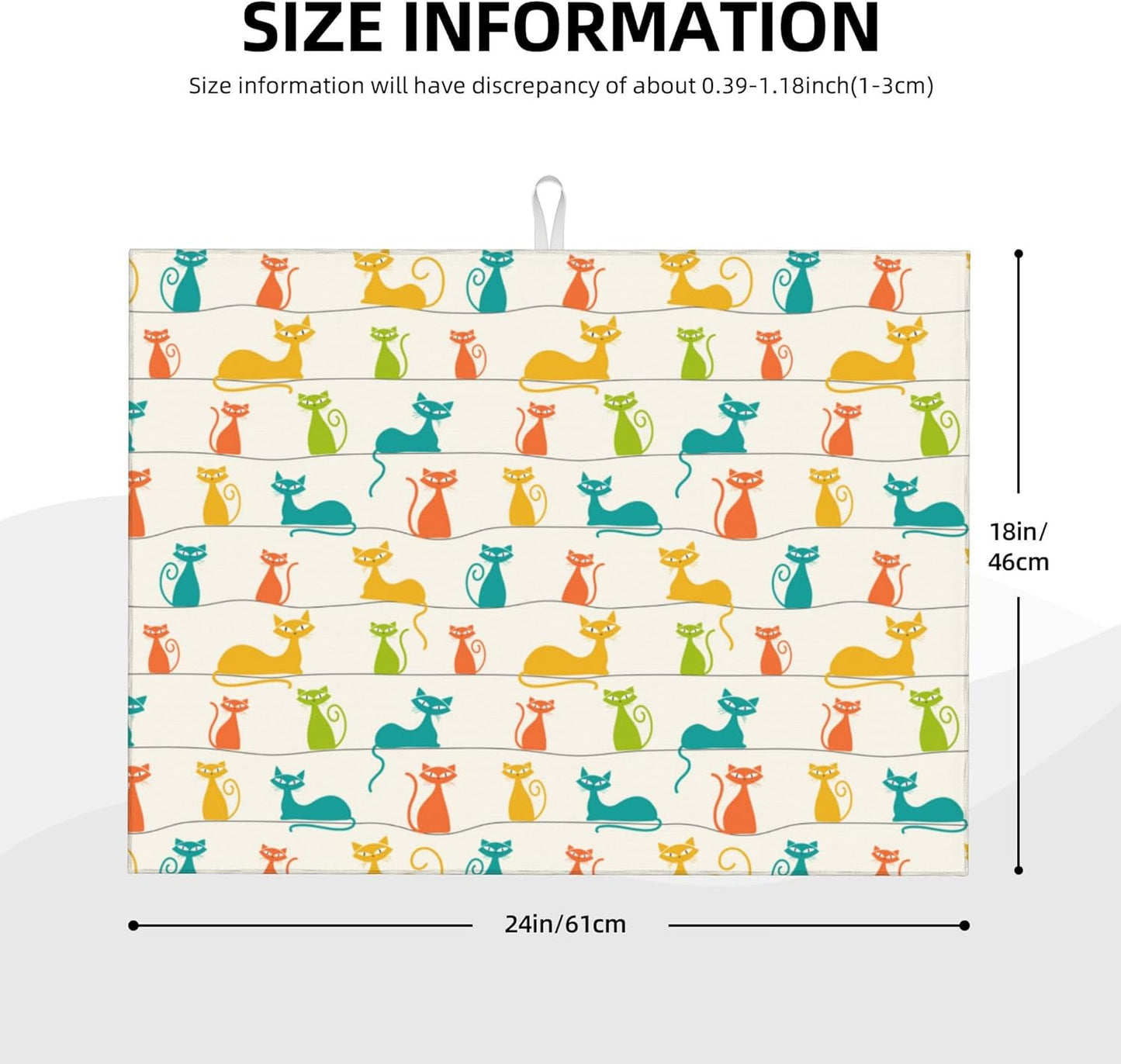 Mid Century Modern Cats Dish Drying Mat for Kitchen Counter Absorbent Reversible Cute Drying Pad Dark Kitchen Decor Dish Drainer Rack Mats 18"x24"