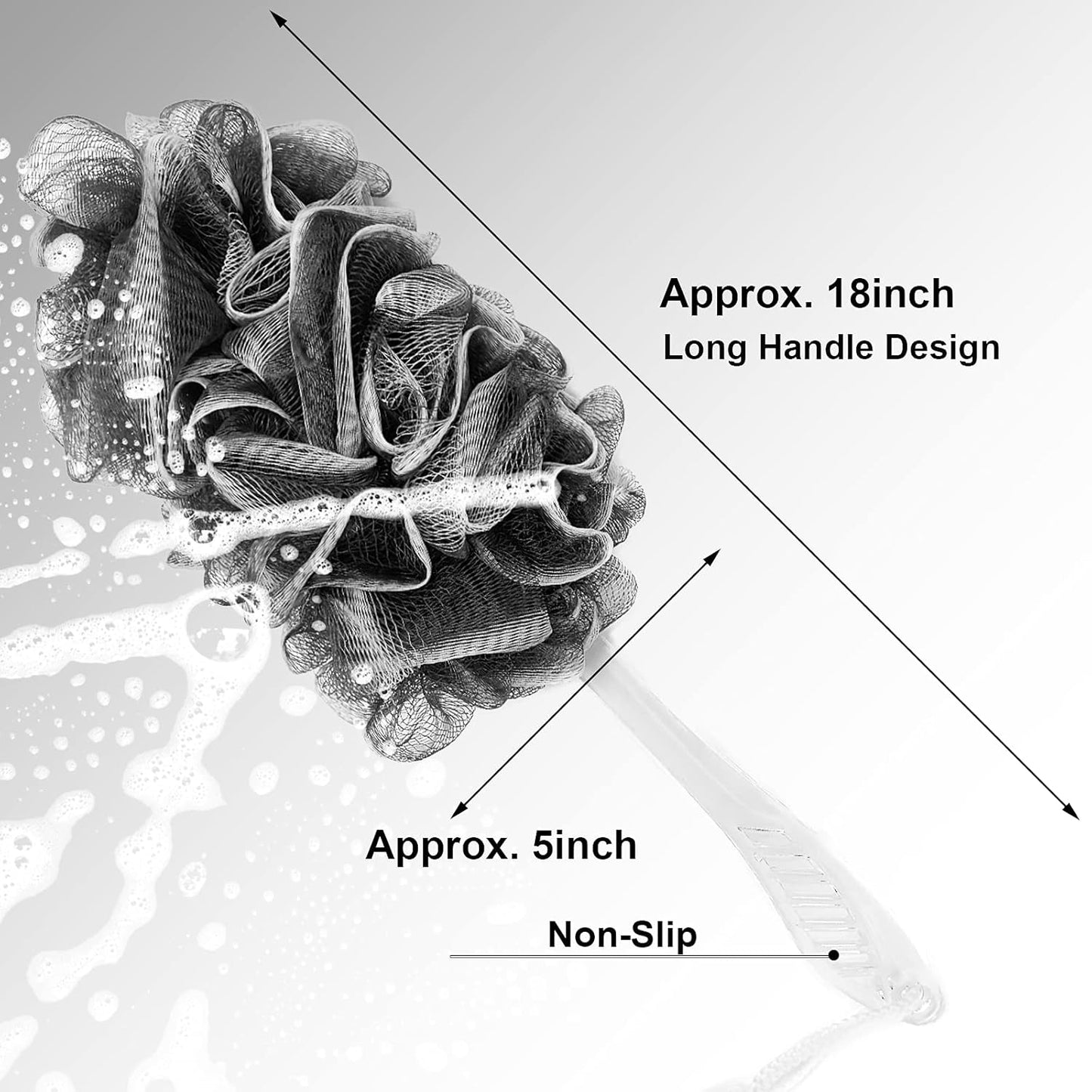 Black, Yellow & Gray Loofah - Mens & Womens Back Scrubber - 18 Inch Long - 2 Pack