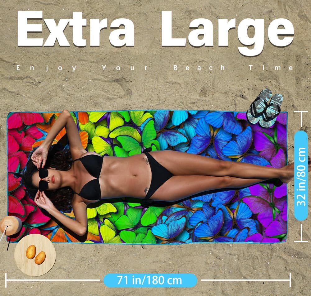 2 Pack Microfiber Lightweight Beach Towel Sand Free Quick Dry Absorbent Thin Compact Towels for Swimming Pool Camping Beach Accessories Large Easy Pack Travel Things for Vacation Essentials Gift